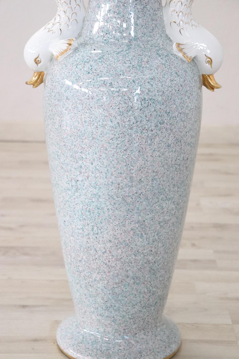 Italian Hand Painted Porcelain Large Vase, 1980s For Sale