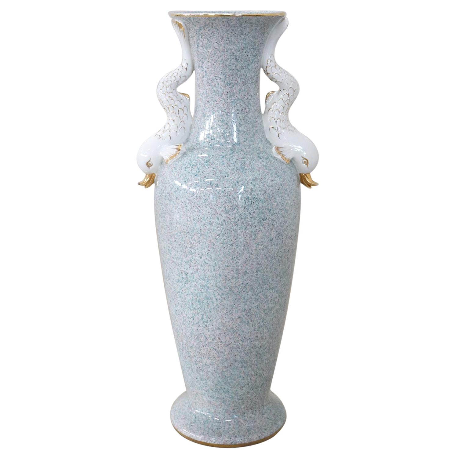 Große Vase aus handbemaltem Porzellan, 1980er Jahre