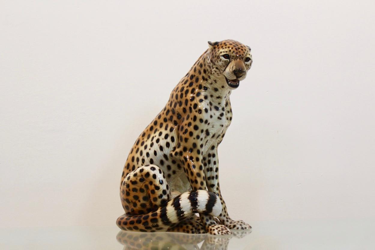 Hand-Painted Porcelain Leopard Sculpture by Ronzan, Italy, 1970s 1