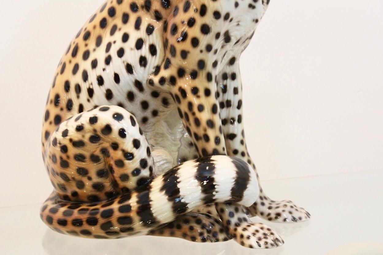 20th Century Hand-Painted Porcelain Leopard Sculpture by Ronzan, Italy, 1970s