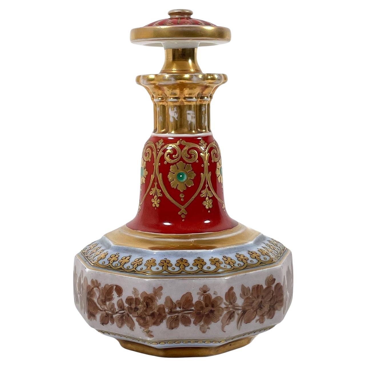 Jarra de aceite de porcelana pintada a mano con delicado dorado, diseño oriental de los años 50