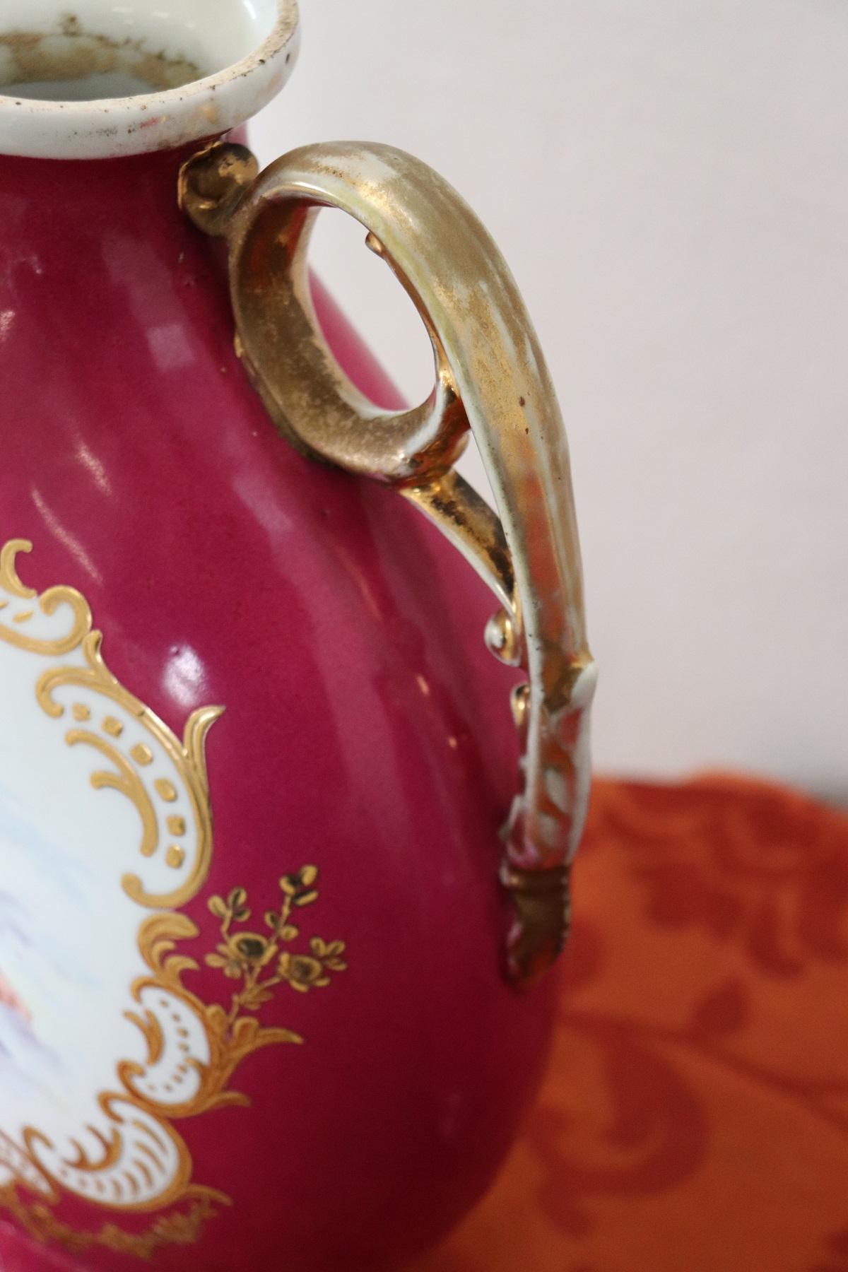 Hand Painted Porcelain Pair of Vase by Victoria Carlsbad Austria, 1895 1