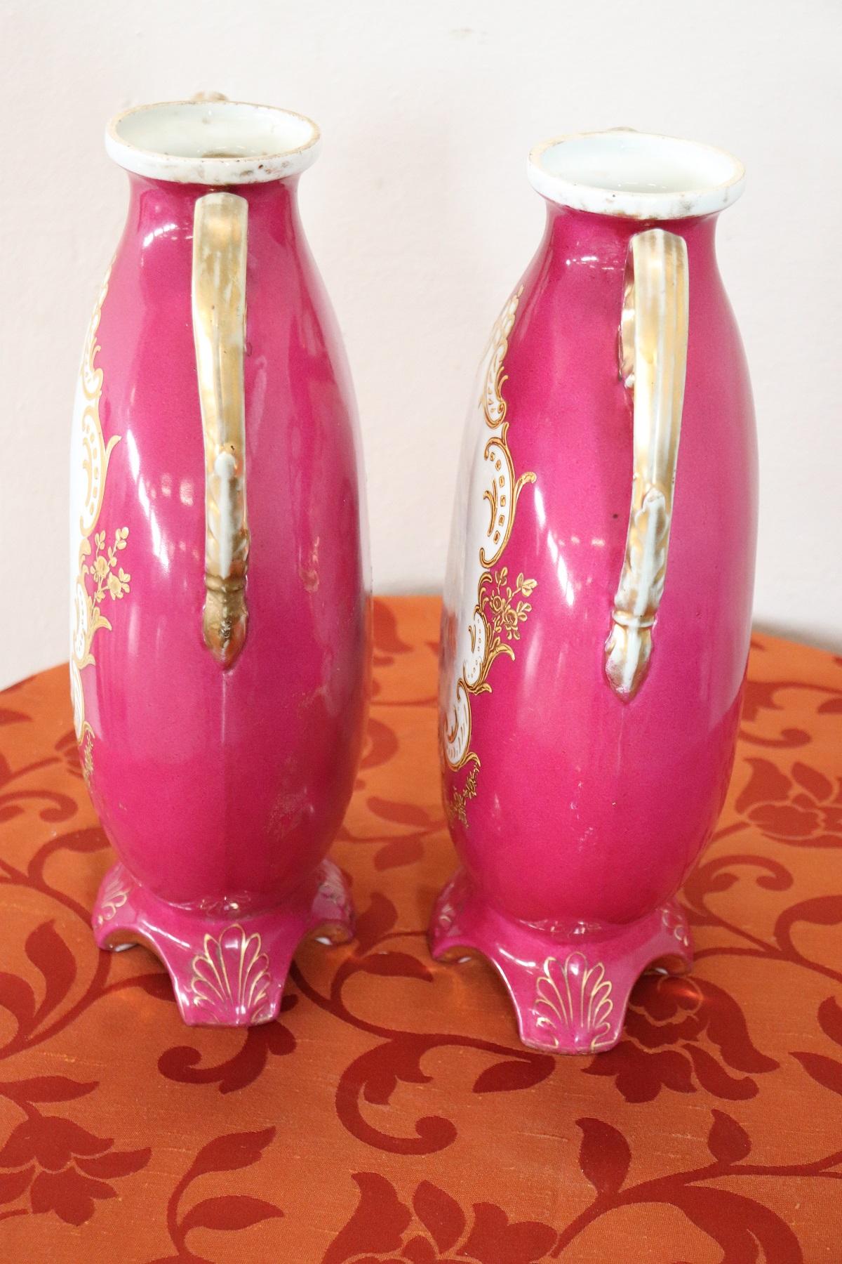 Hand Painted Porcelain Pair of Vase by Victoria Carlsbad Austria, 1895 4