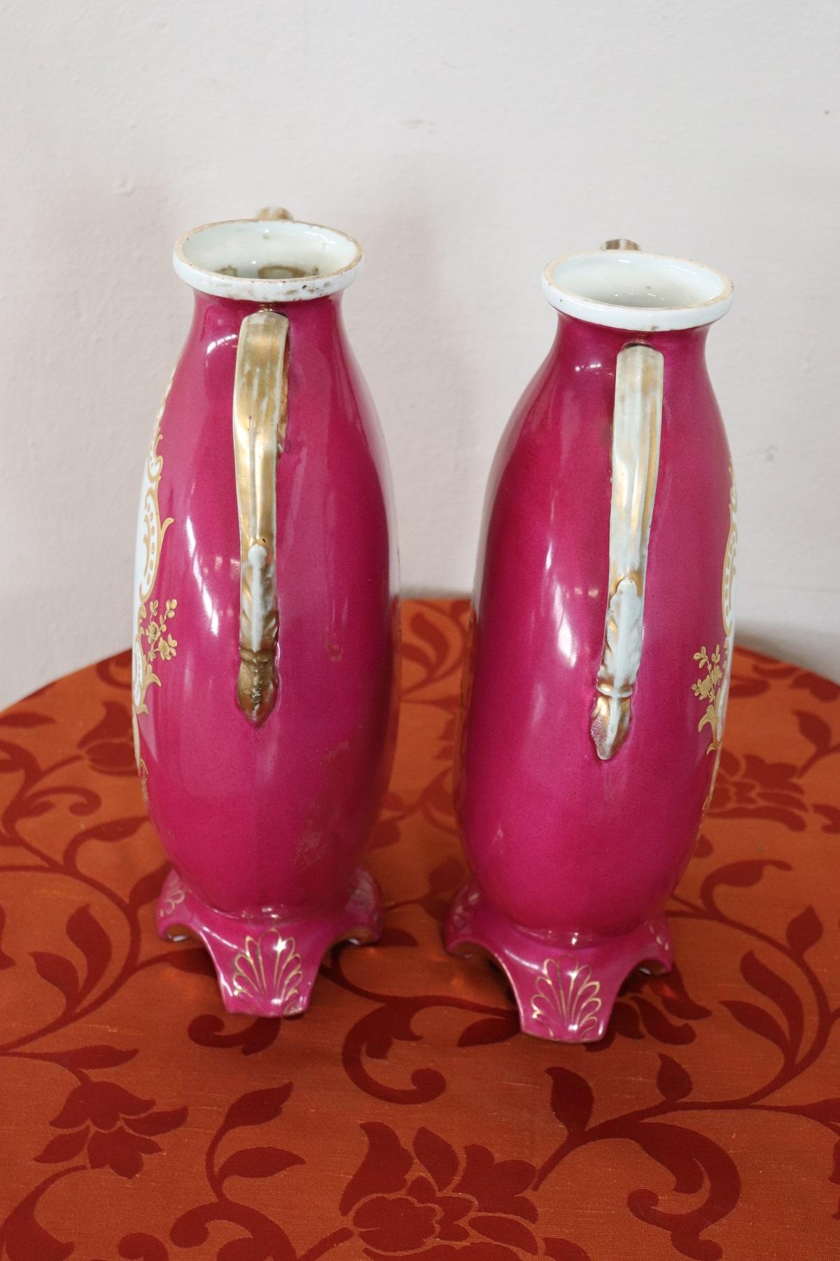 Hand Painted Porcelain Pair of Vase by Victoria Carlsbad Austria, 1895 6