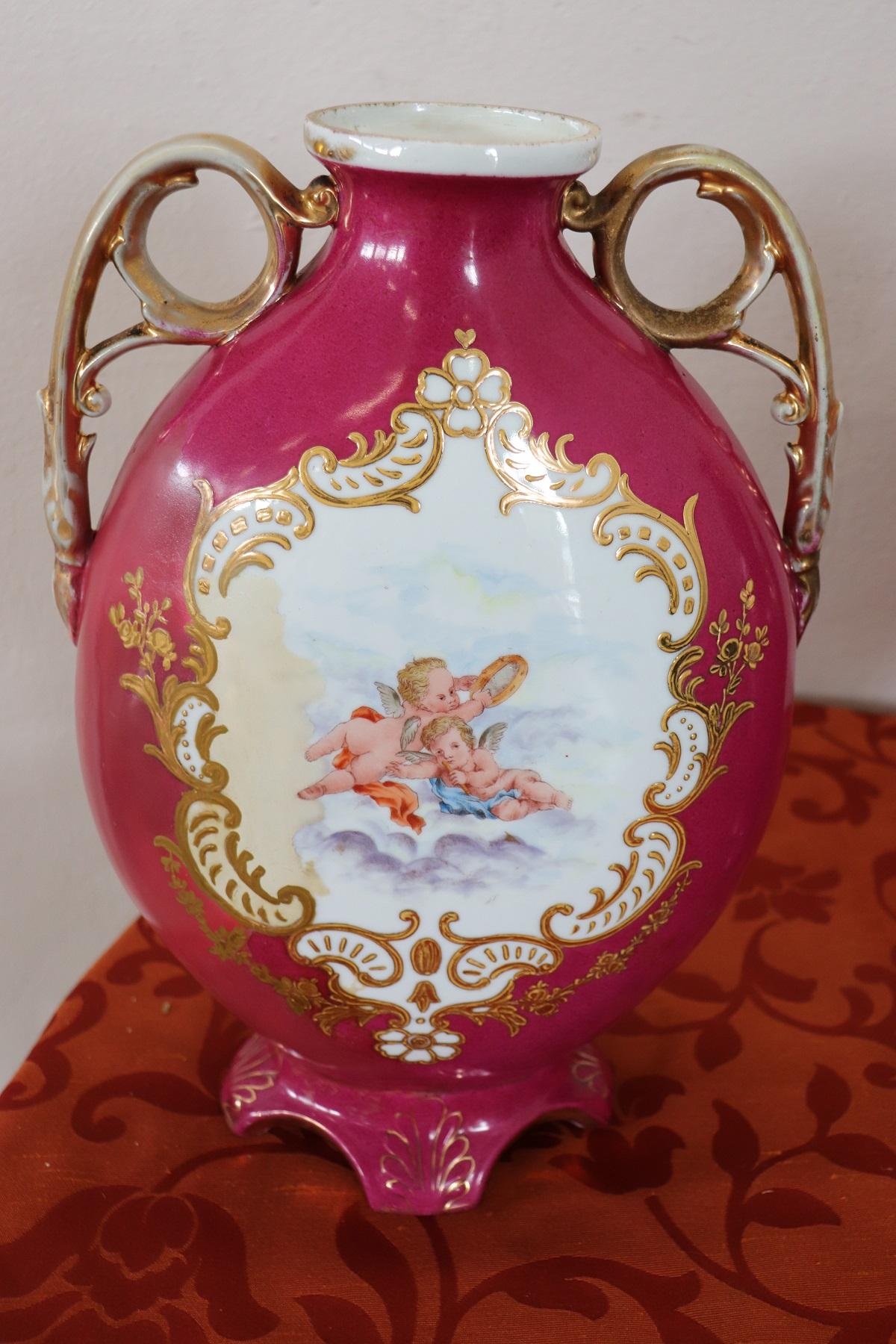 Hand-Painted Hand Painted Porcelain Pair of Vase by Victoria Carlsbad Austria, 1895