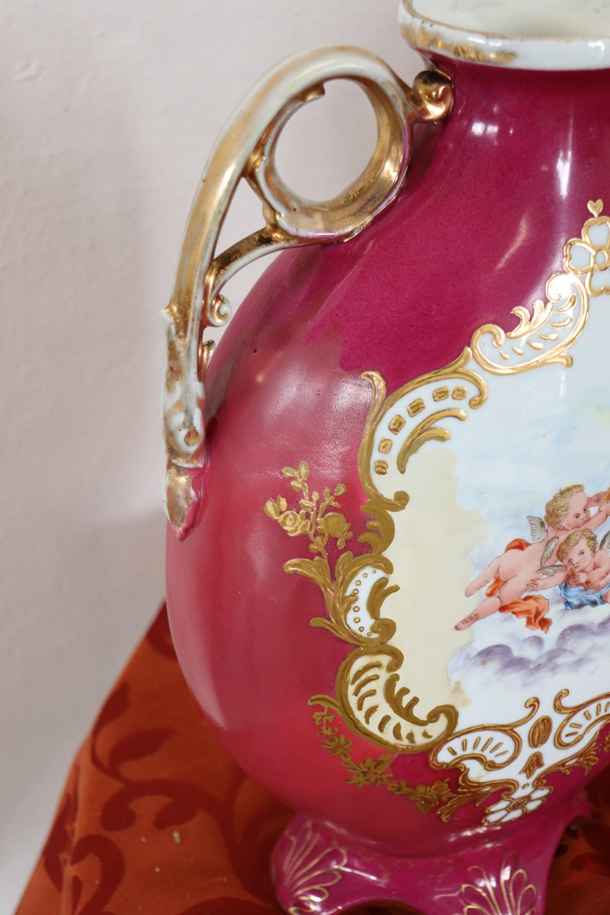 Late 19th Century Hand Painted Porcelain Pair of Vase by Victoria Carlsbad Austria, 1895