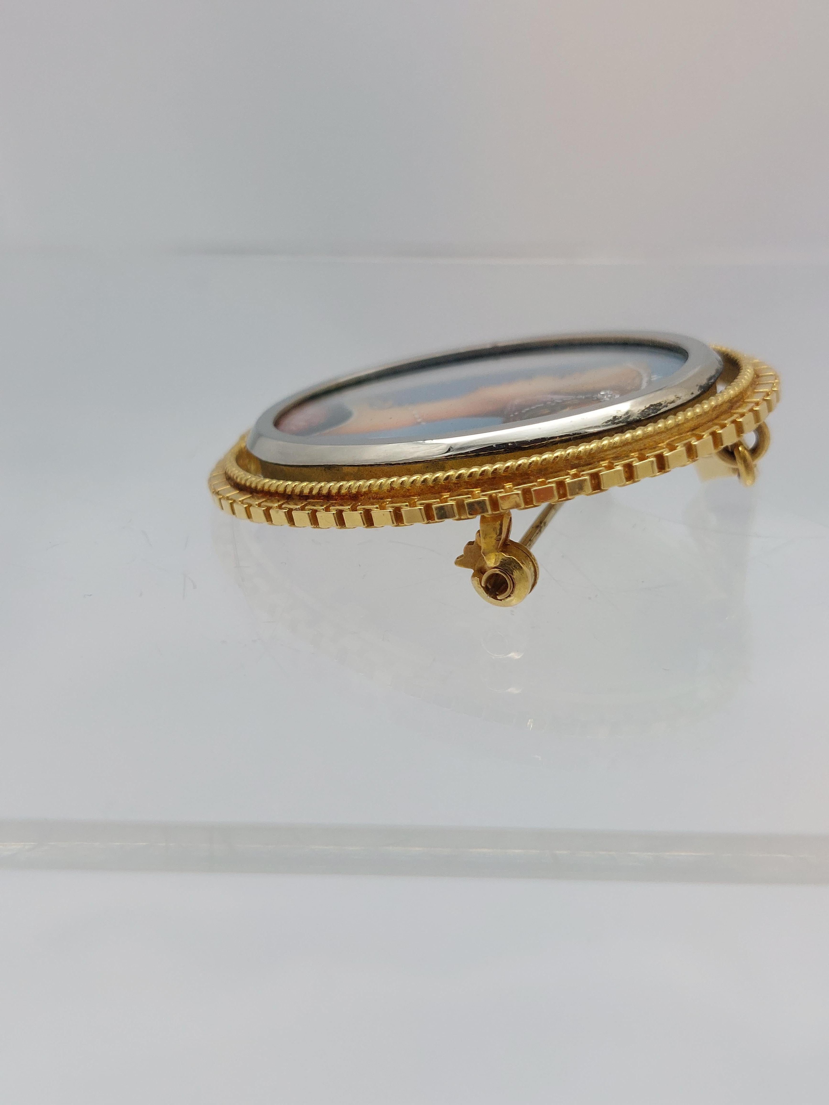 Alfiler/Colgante de Porcelana Pintada a Mano en Oro Amarillo de 18 Kilates con Diamante en venta 4