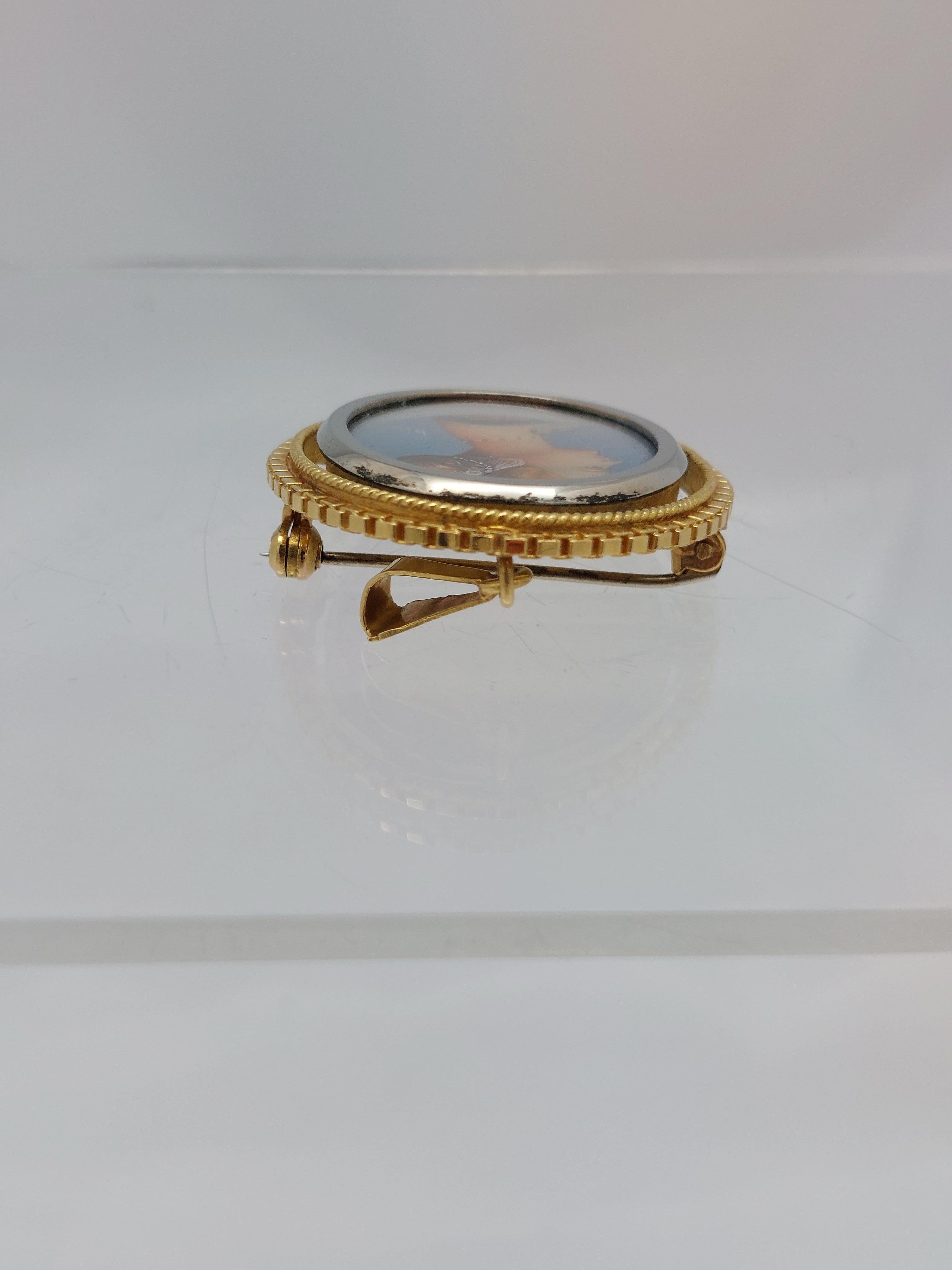 Alfiler/Colgante de Porcelana Pintada a Mano en Oro Amarillo de 18 Kilates con Diamante en venta 3