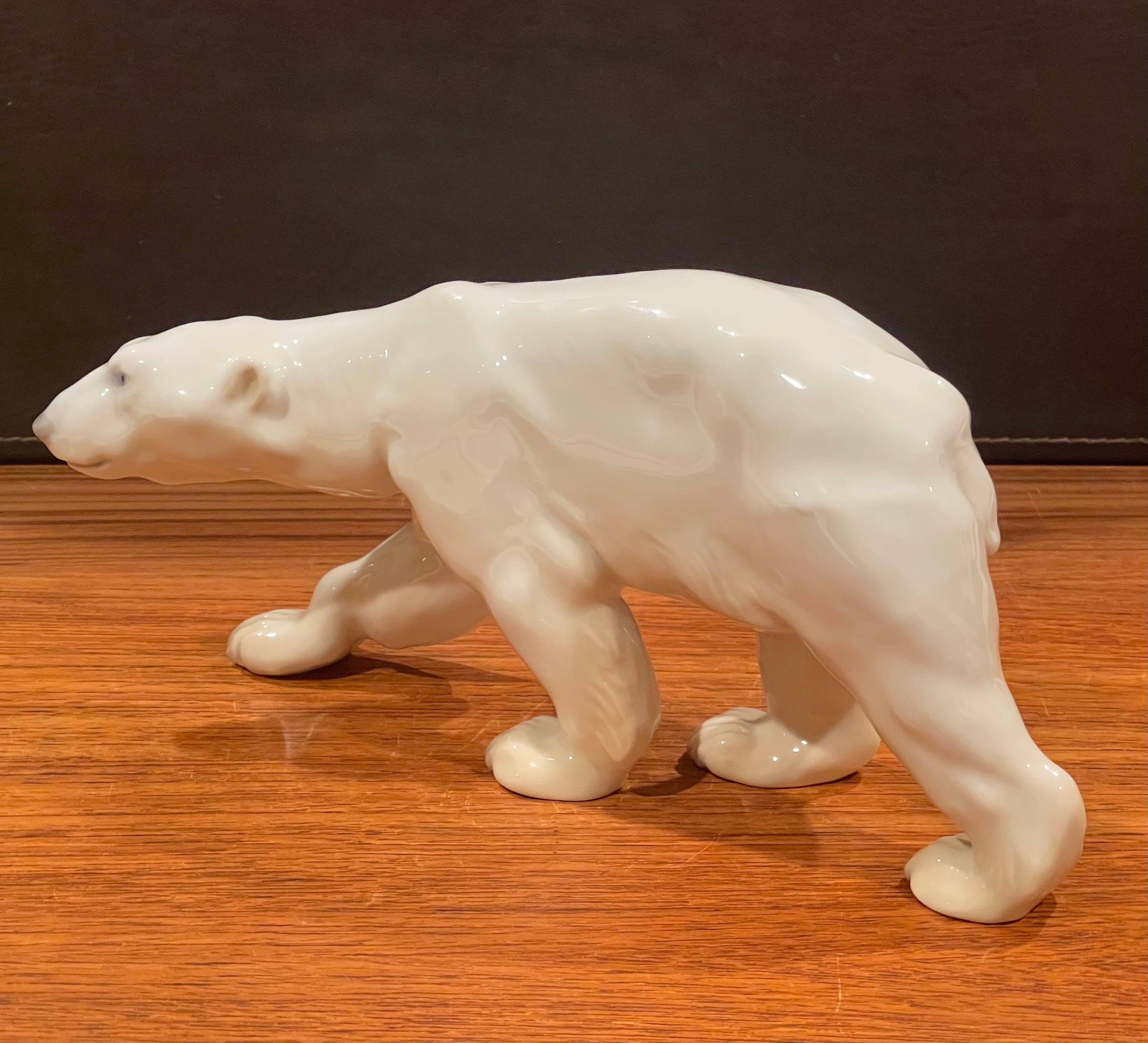 Danish Hand Painted Porcelain Polar Bear Sculpture by Bing & Grondahl For Sale
