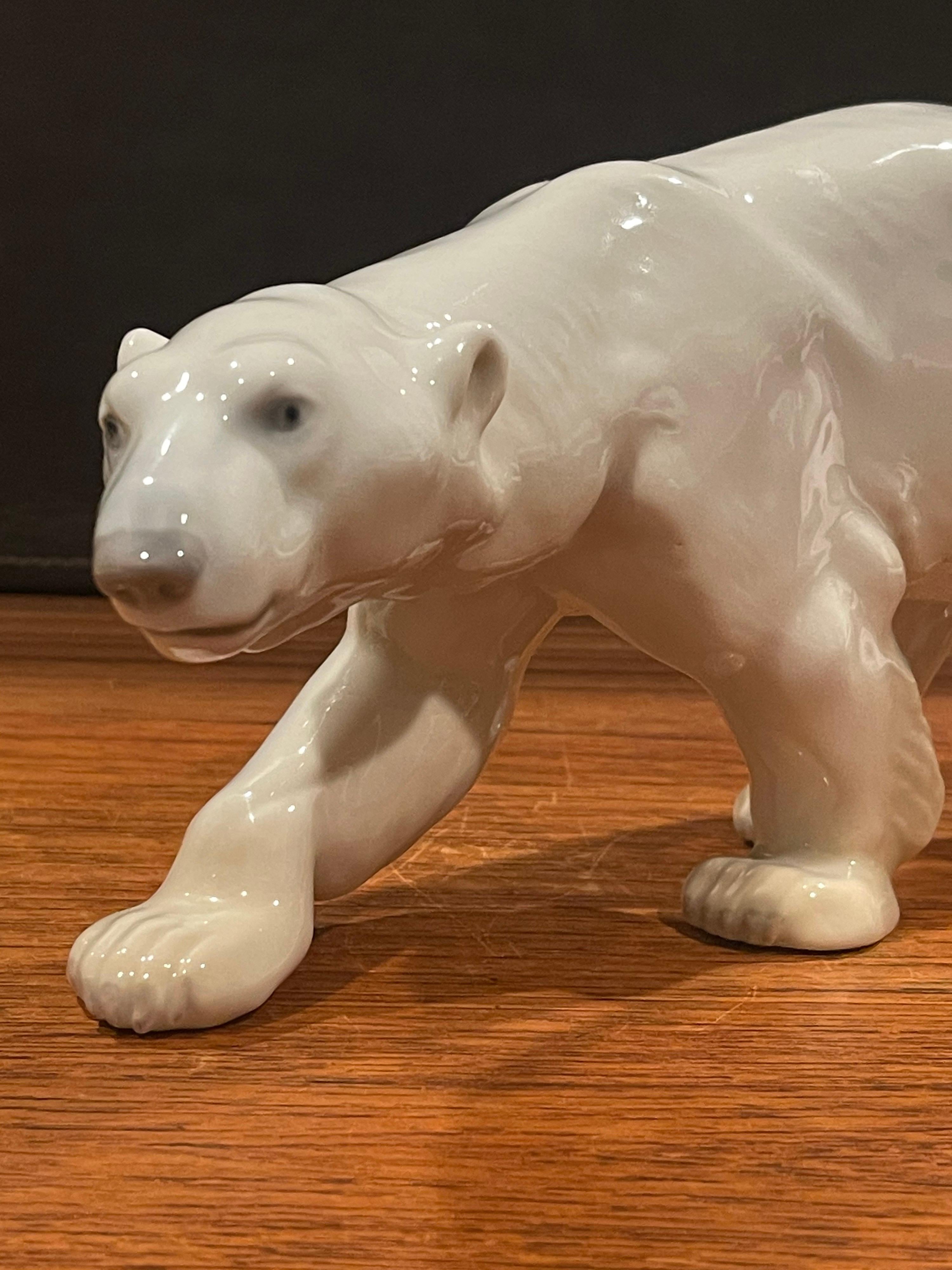 Hand-Painted Hand Painted Porcelain Polar Bear Sculpture by Bing & Grondahl For Sale