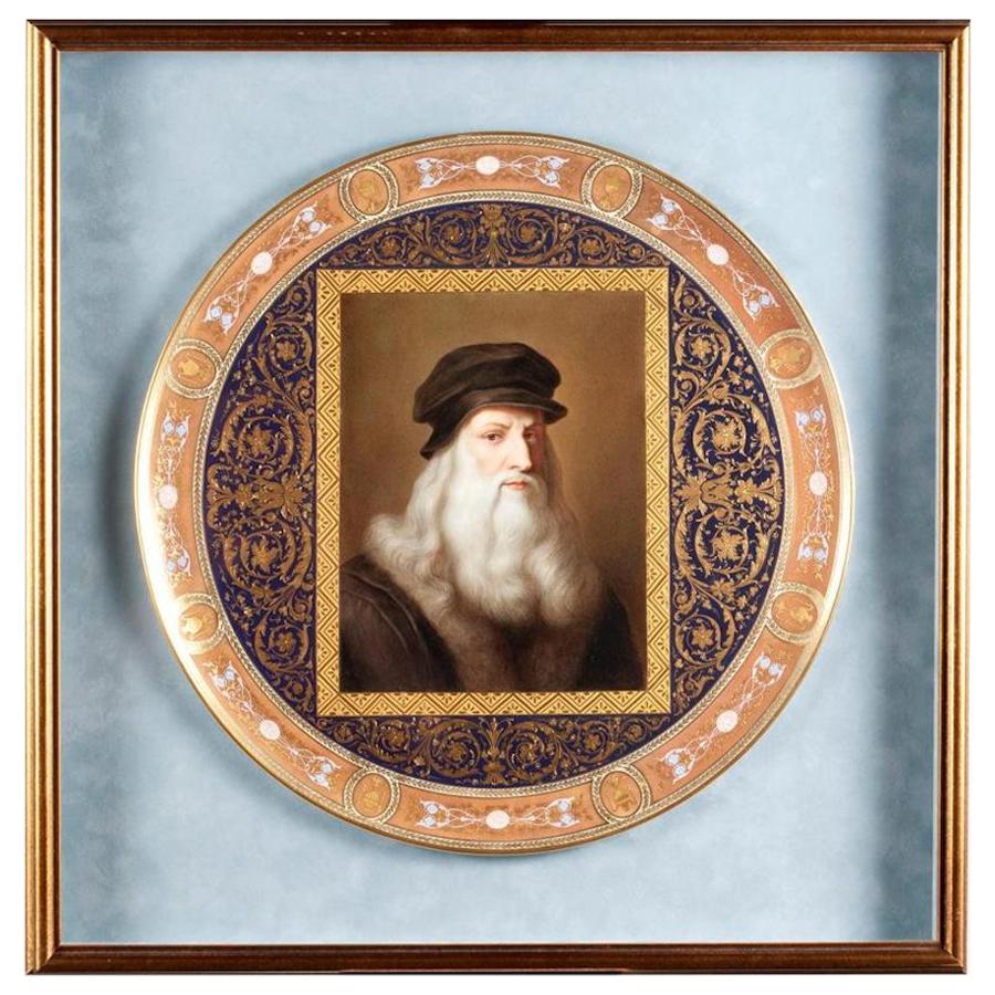 Hand Painted Porcelain Portrait Charge of Leonardo Da Vinci For Sale
