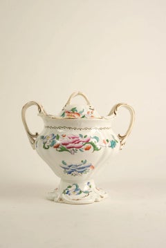 Zuccheriera in porcellana dipinta a mano con coperchio, C.C. Inizio del XX secolo