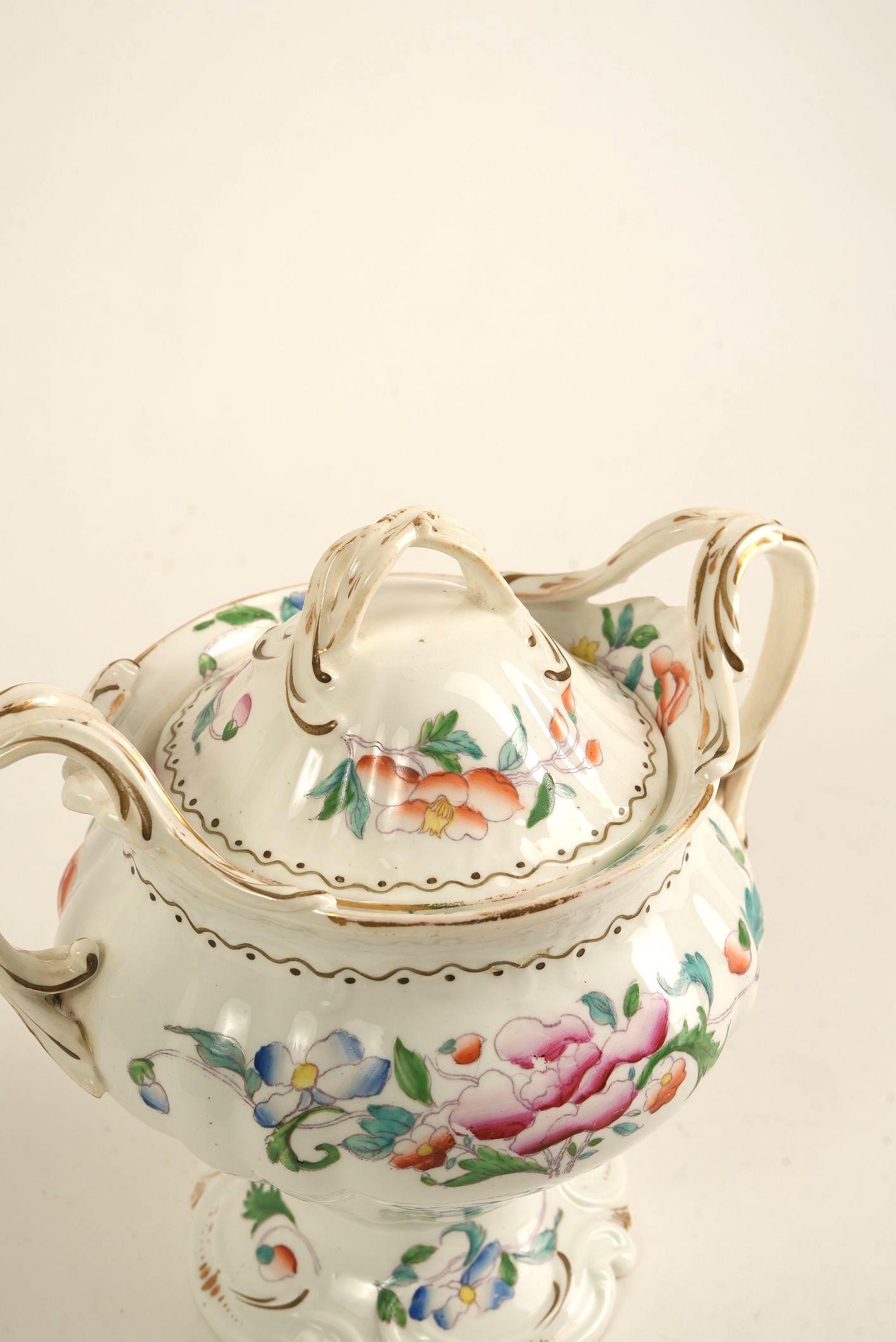 Gilt Hand-Painted Porcelain Sugar Bowl with Lid, c. Early 20th Century For Sale