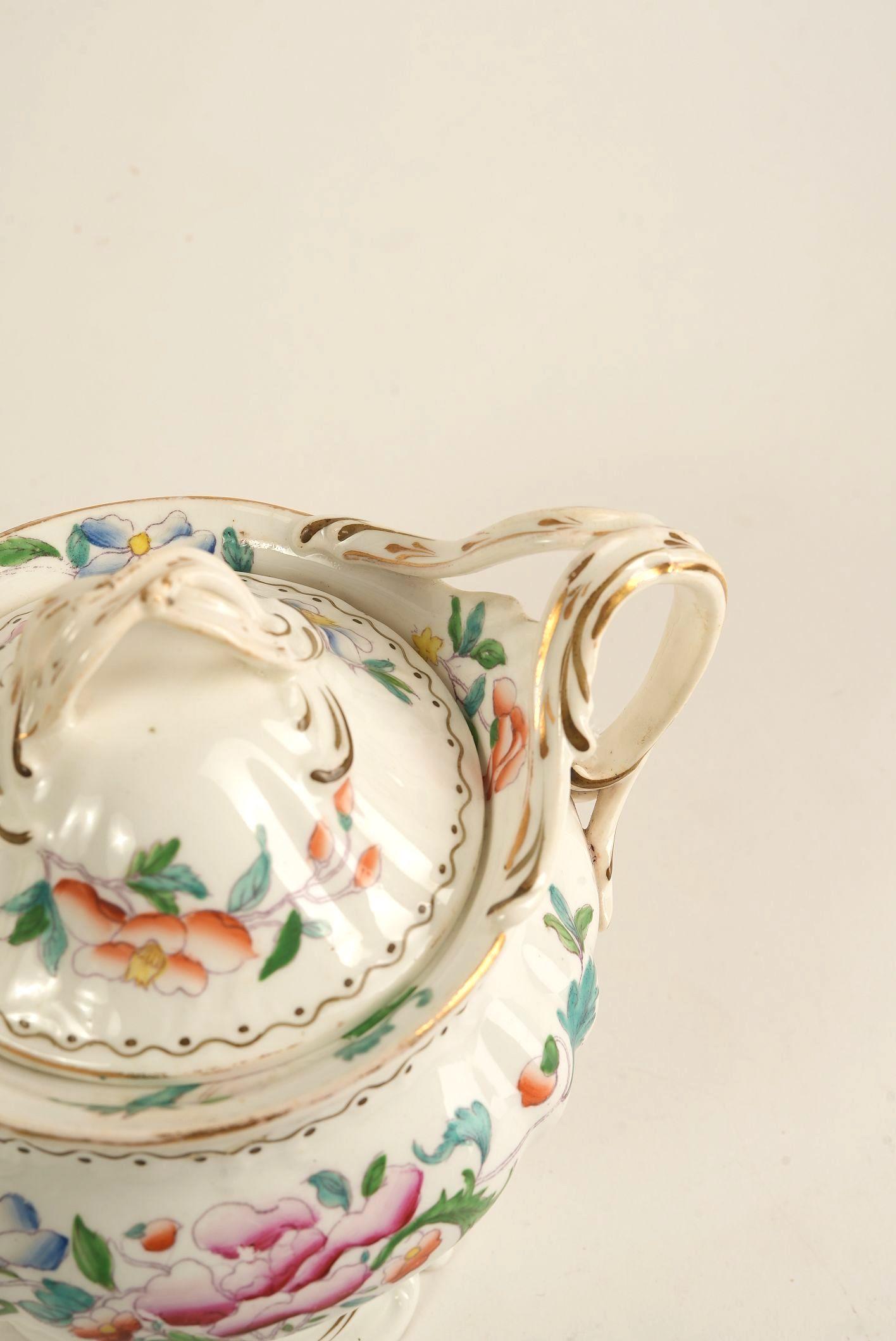 Hand-Painted Porcelain Sugar Bowl with Lid, c. Early 20th Century For Sale 3