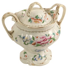 Azucarero de porcelana pintado a mano con tapa, c. Principios del siglo XX