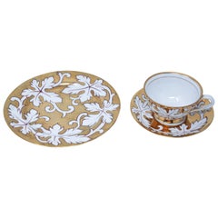 Hand Painted Gilt Porcelain Tea, Coffee Cup with Desert Plate