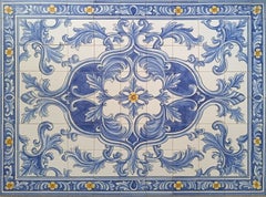 Hand-Painted Portuguese Azulejo Tile Mural – 18th-Century Baroque Floral Design
