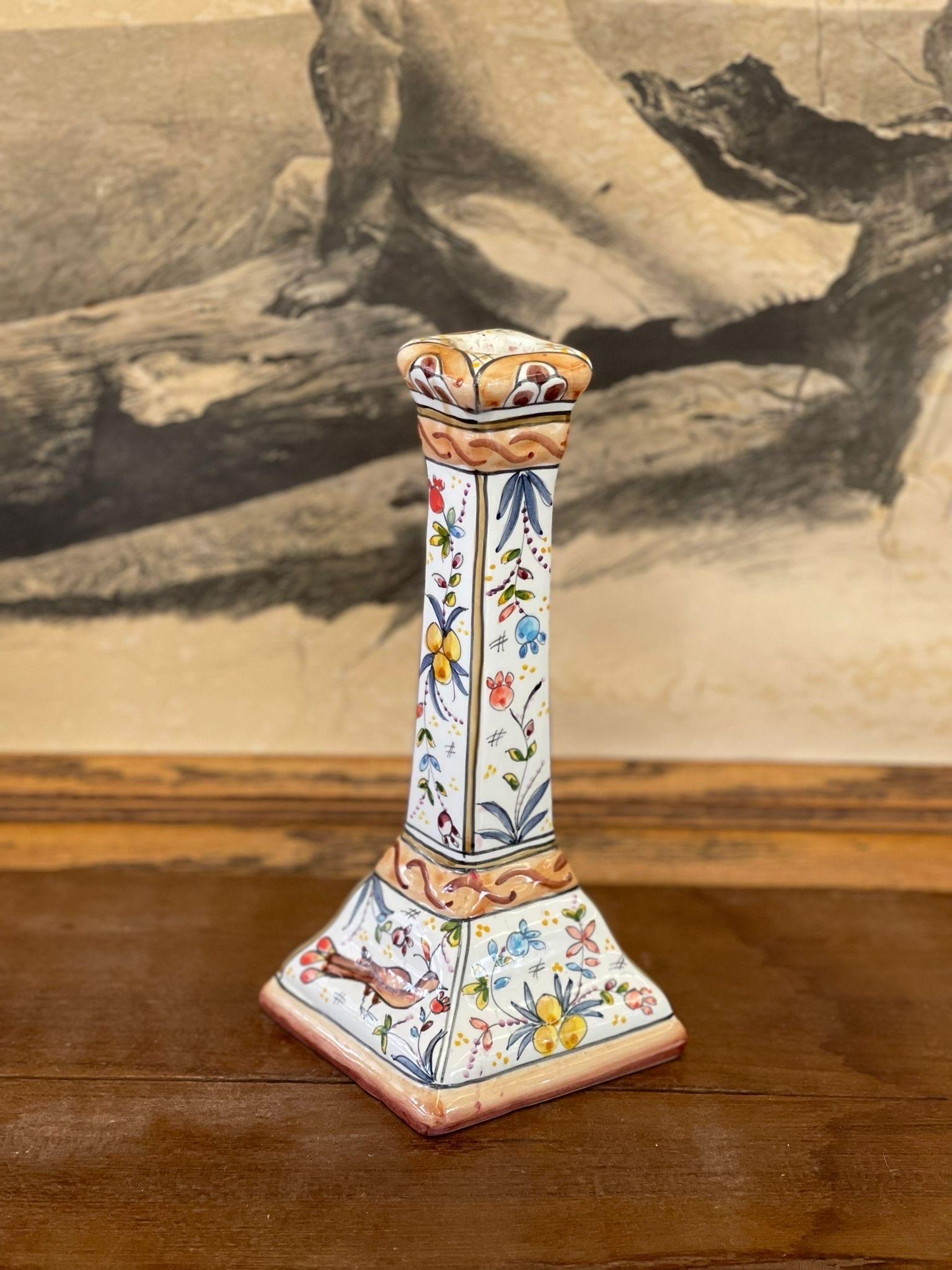 Hand Painted Portuguese Candle Holder.

Dimensions. 4 1/2 W ; 4 1/2 D ; 9 1/2 H.