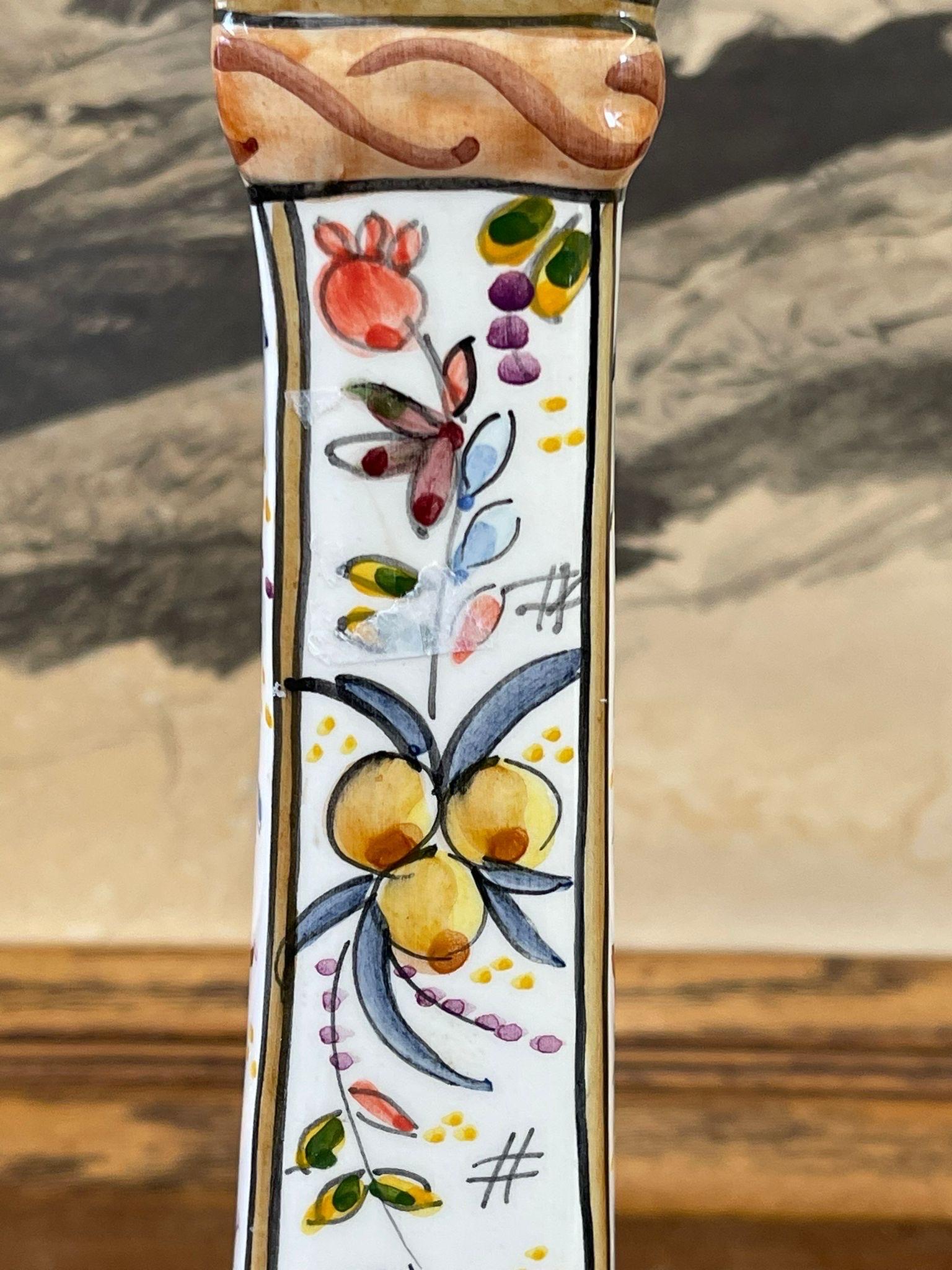 Mid-Century Modern Hand Painted Portuguese Candle Holder For Sale