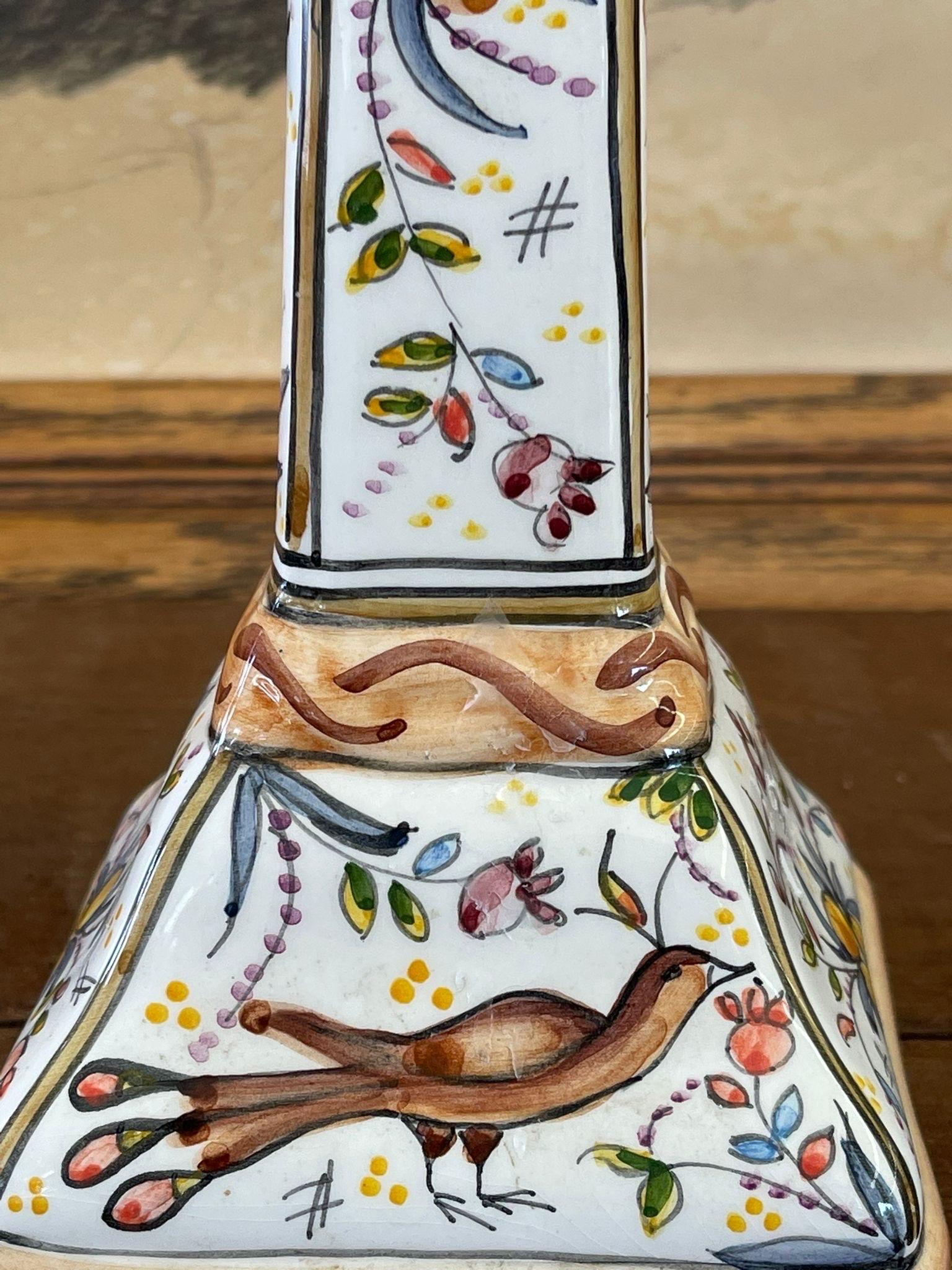 Late 20th Century Hand Painted Portuguese Candle Holder For Sale