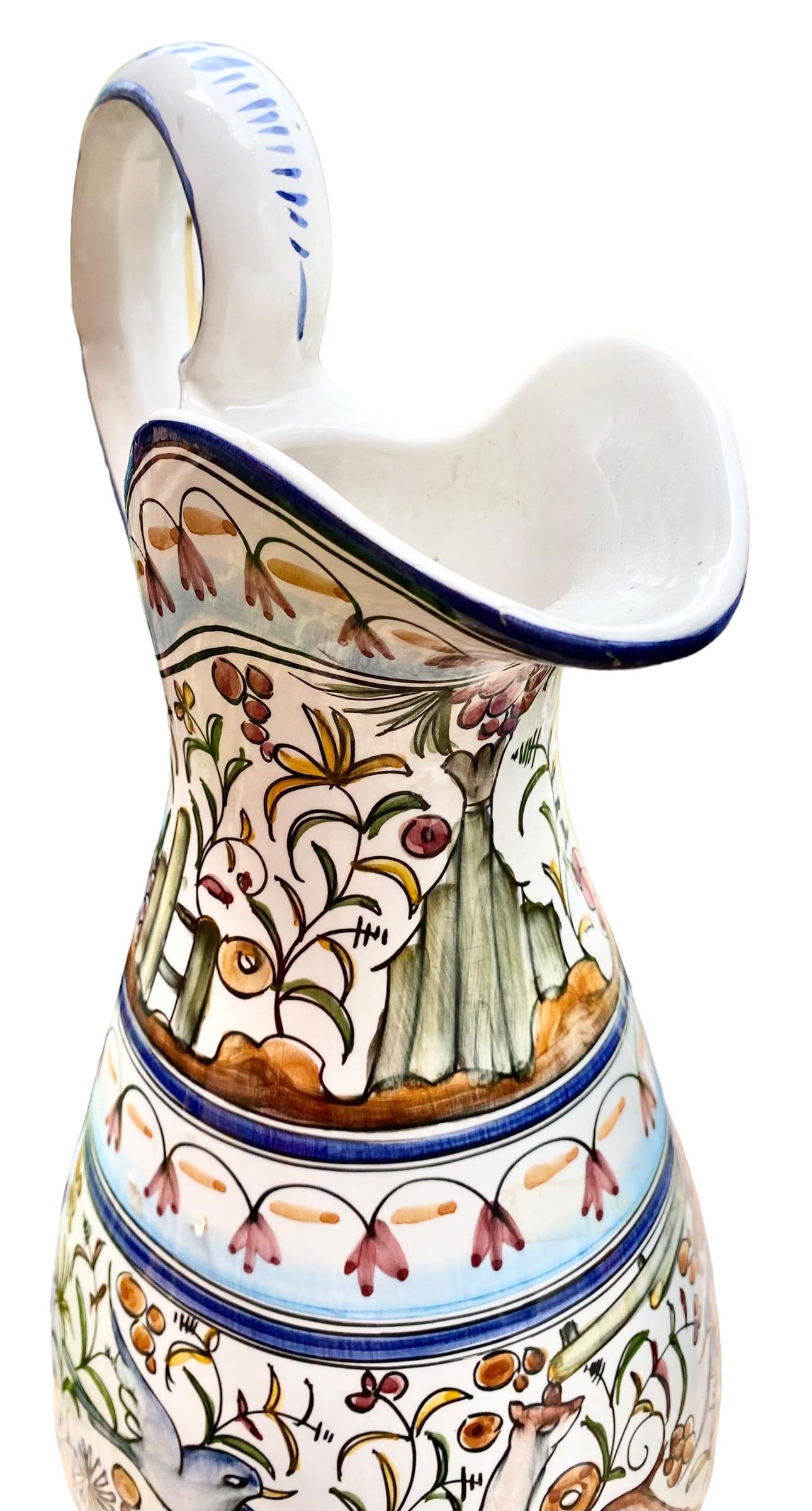 Hand Painted Portuguese Faience Water Pitcher 2