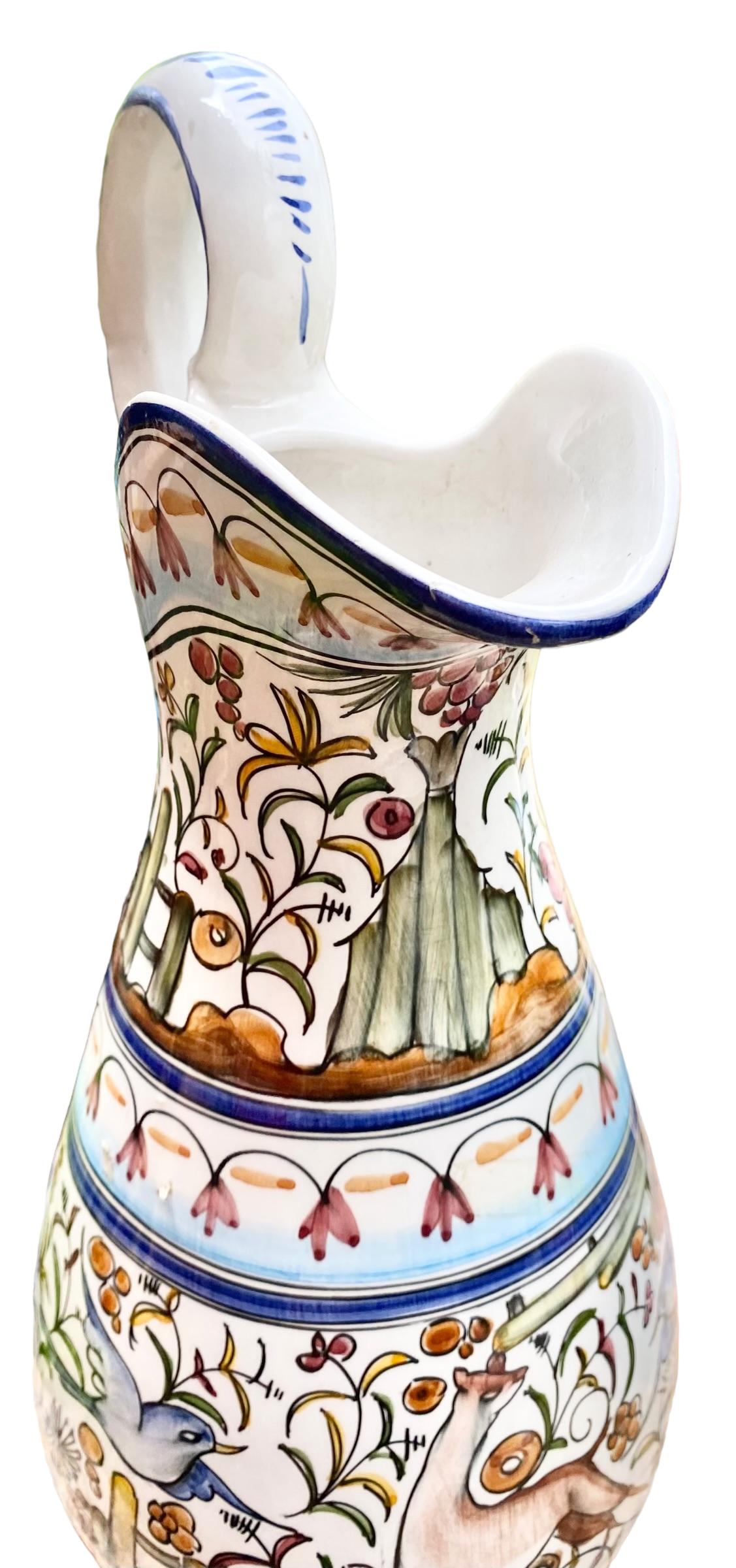 Hand Painted Portuguese Faience Water Pitcher 9