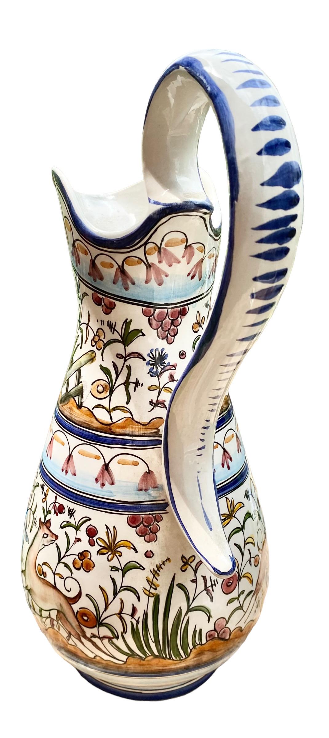 Hand-Crafted Hand Painted Portuguese Faience Water Pitcher