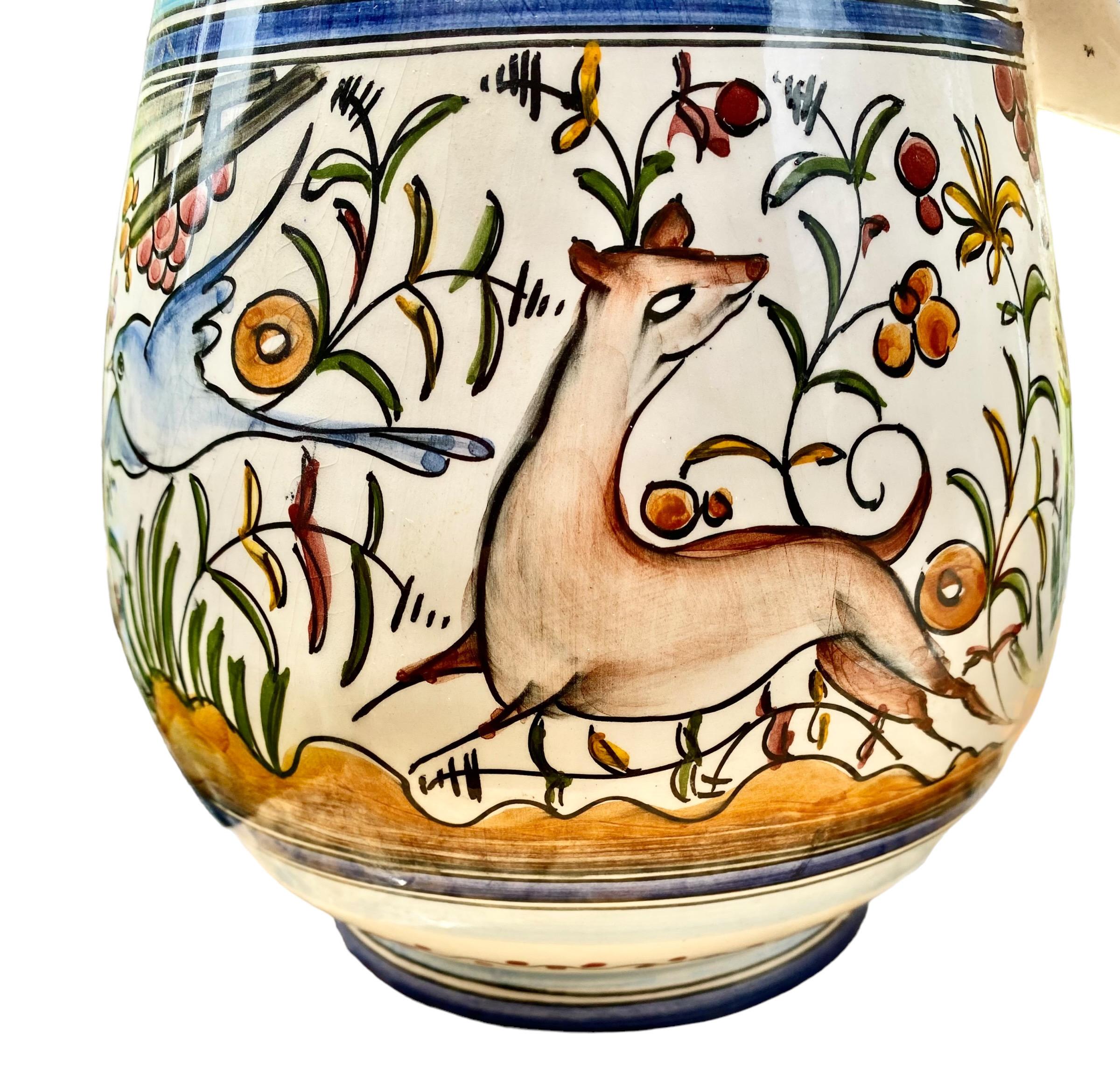 Mid-20th Century Hand Painted Portuguese Faience Water Pitcher