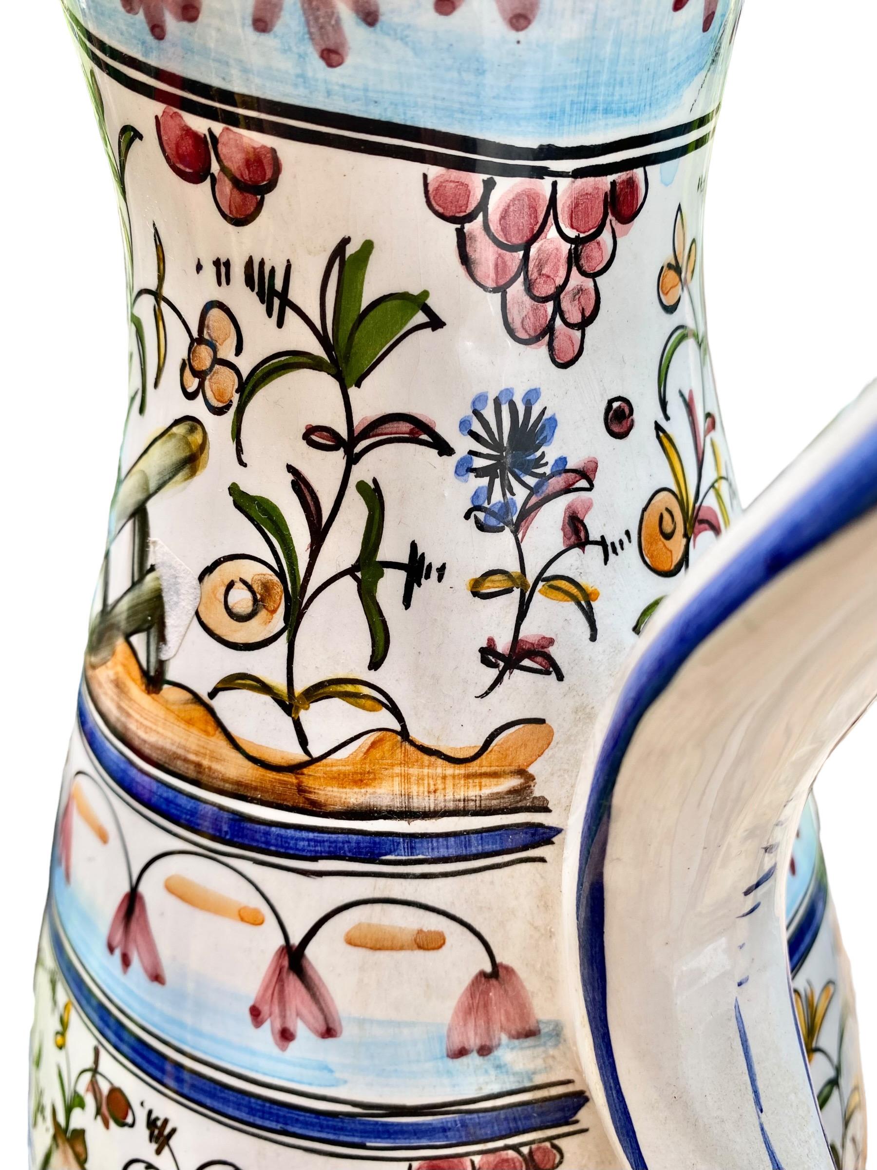 Hand Painted Portuguese Faience Water Pitcher 1