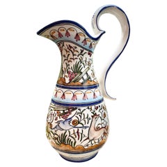 Vintage Hand Painted Portuguese Faience Water Pitcher