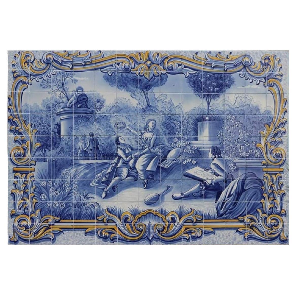 Gran Mural de Azulejos Portugueses - Azulejos Pintados a Mano "Retrato"
