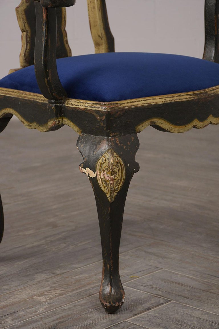 Hand Painted Portuguese's Set of Six Queen Anne Style Dining Chairs For