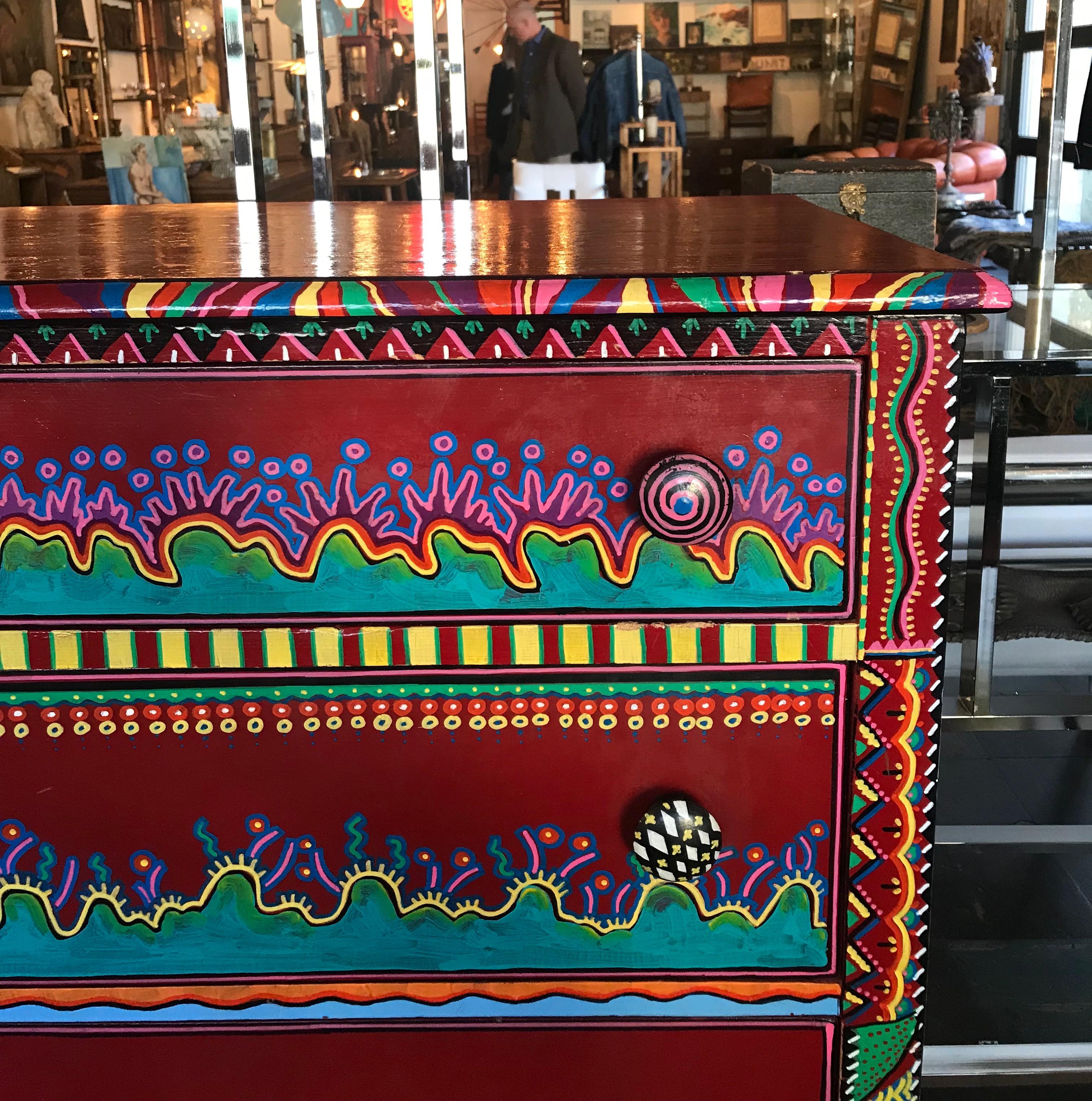 Post-Modern Hand Painted Postmodern Memphis Style Dresser