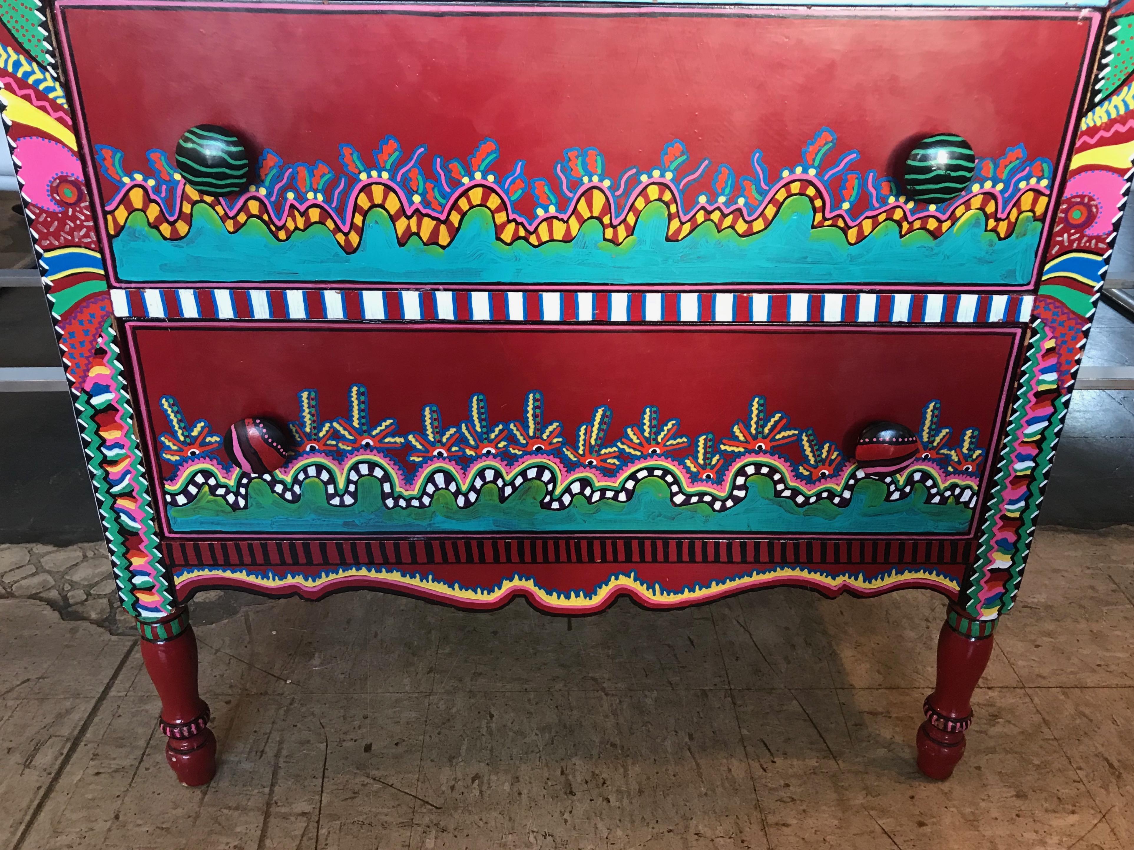 Wood Hand Painted Postmodern Memphis Style Dresser