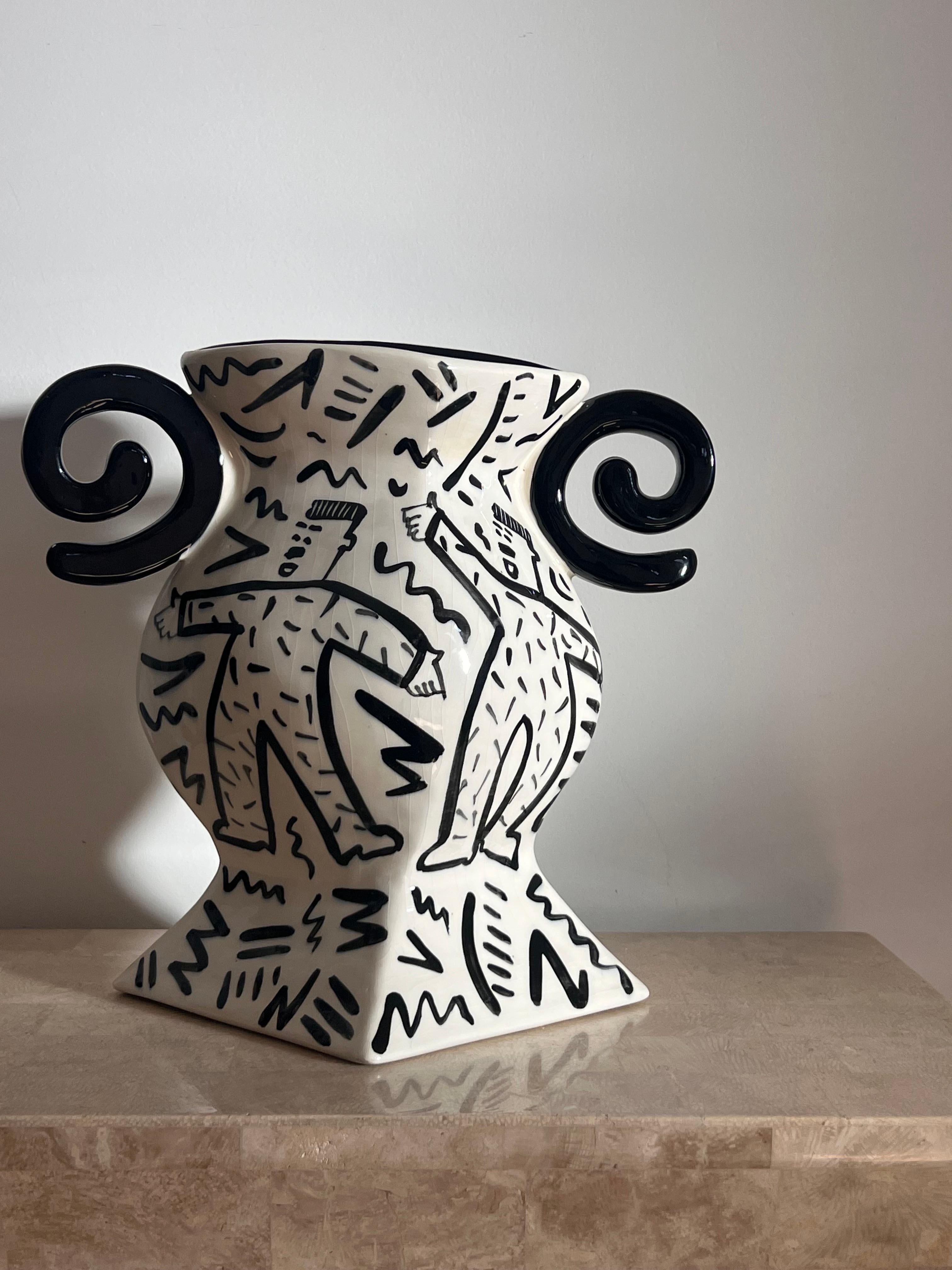 Glazed Hand-painted postmodern vase by Jiri Bures, late 20th century For Sale