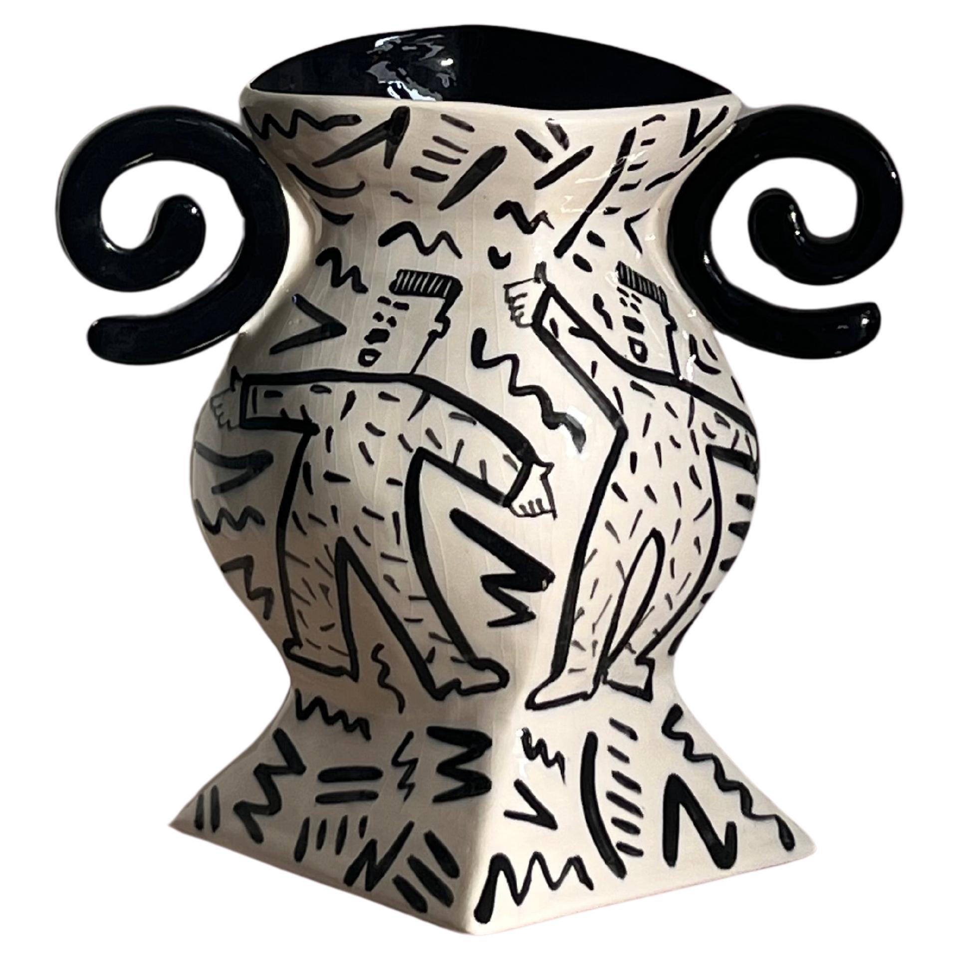 Hand-painted postmodern vase by Jiri Bures, late 20th century For Sale