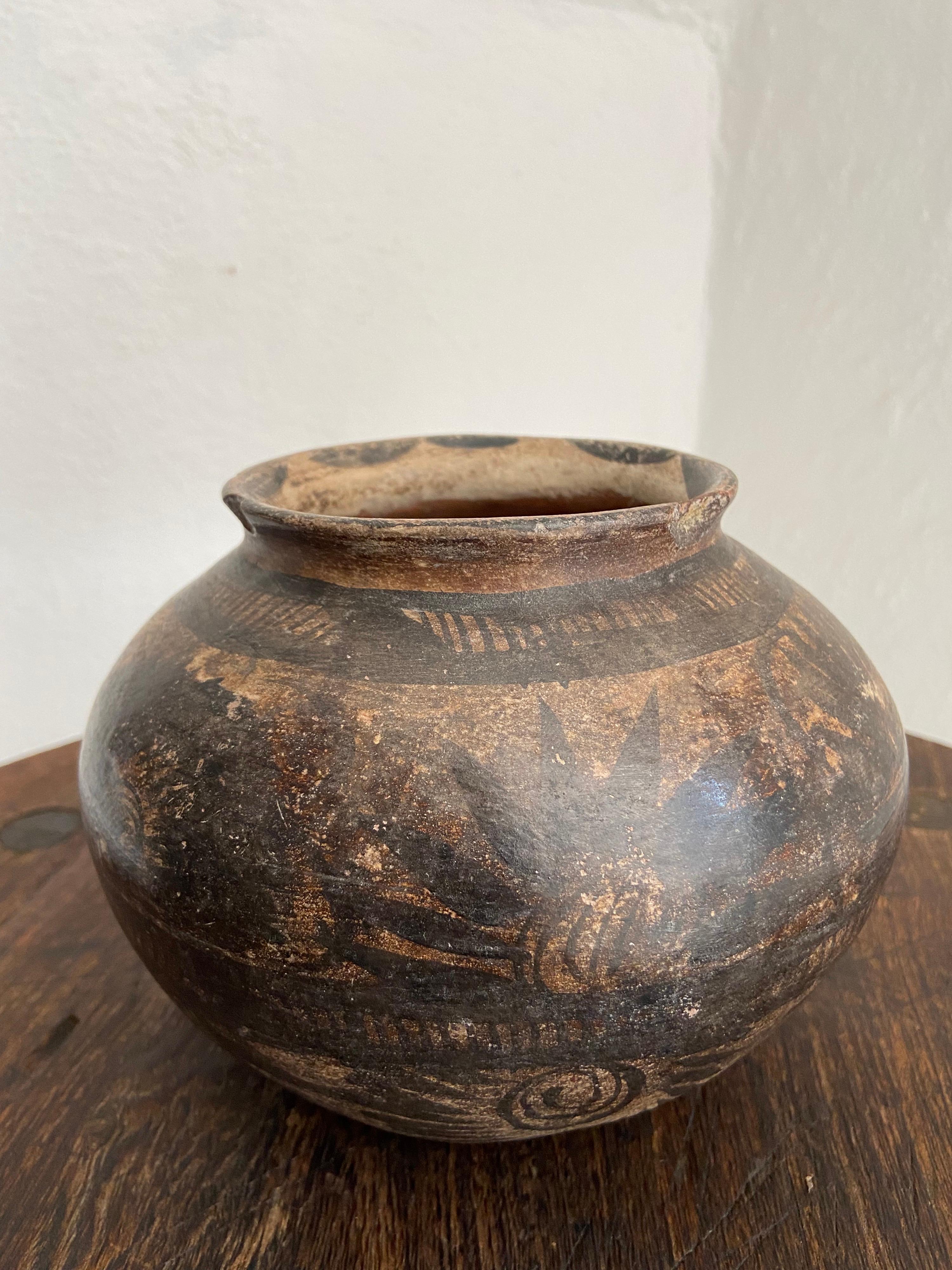 Fired Hand Painted Pot from Mexico's Huasteca Region, Circa 1970's