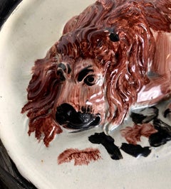 Antique Hand Painted Pottery Plaque with a Pair of Lions England Circa 1800