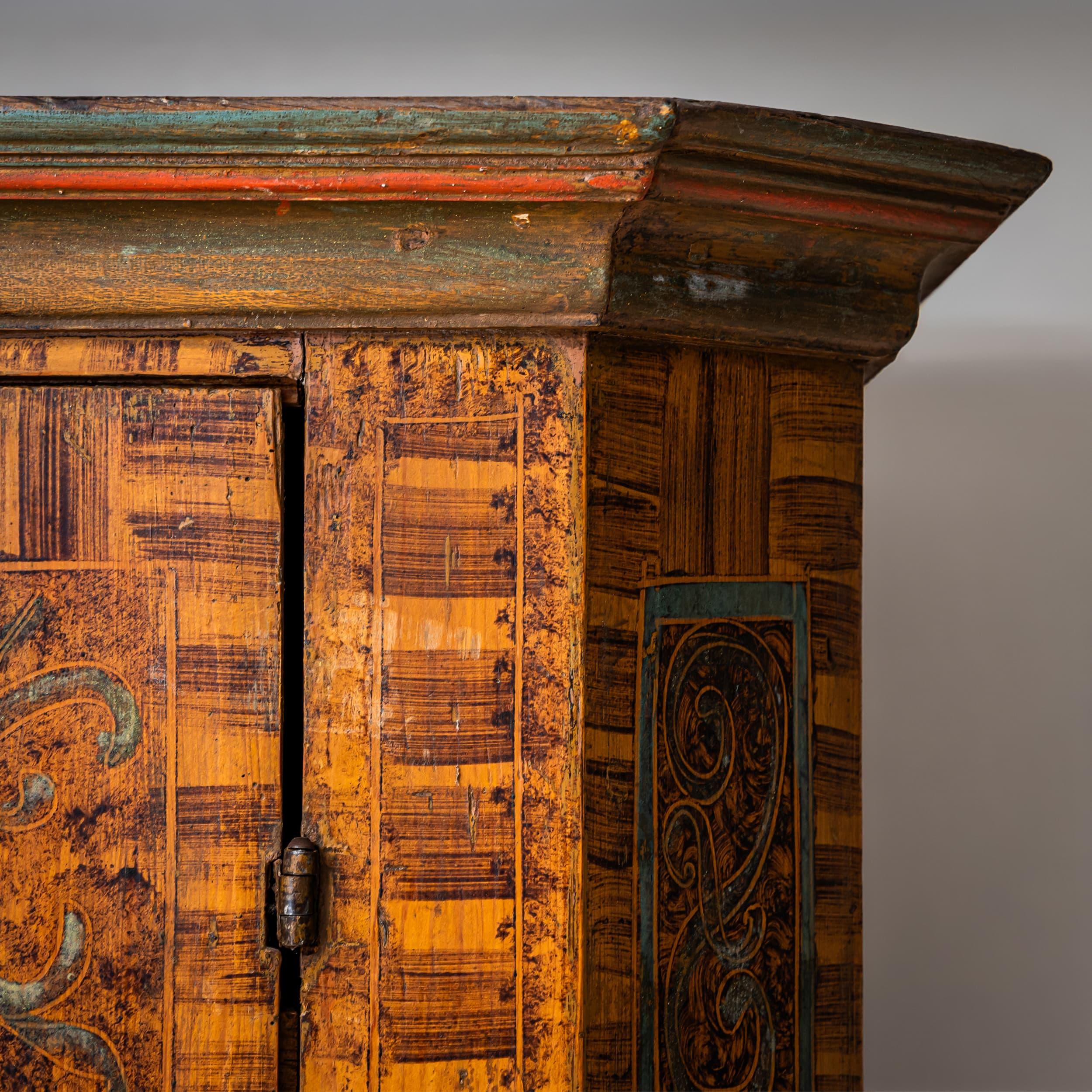 Conifera Armoire provinciale dipinto a mano, Germania meridionale, fine del XVIII secolo in vendita