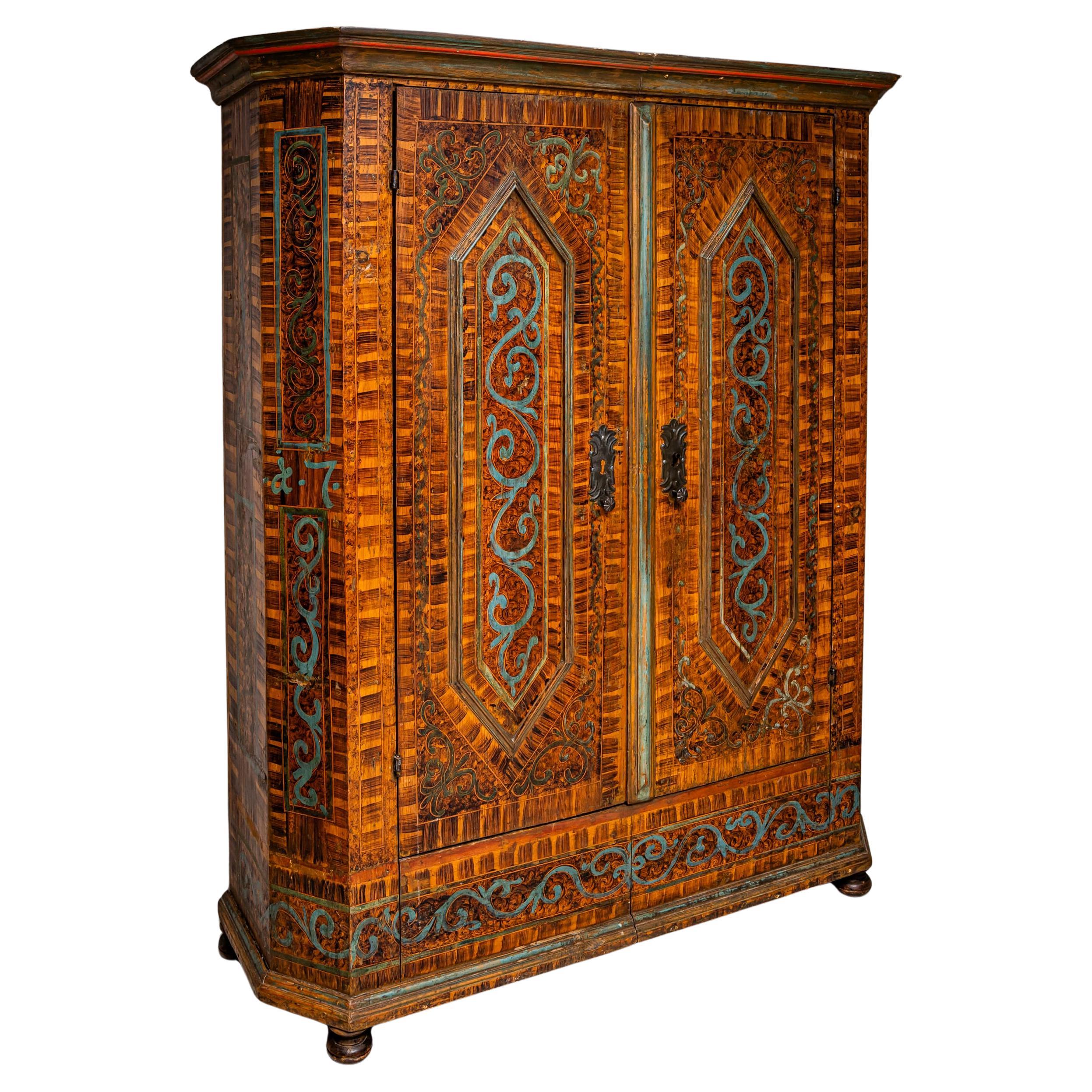 Armoire provinciale dipinto a mano, Germania meridionale, fine del XVIII secolo in vendita