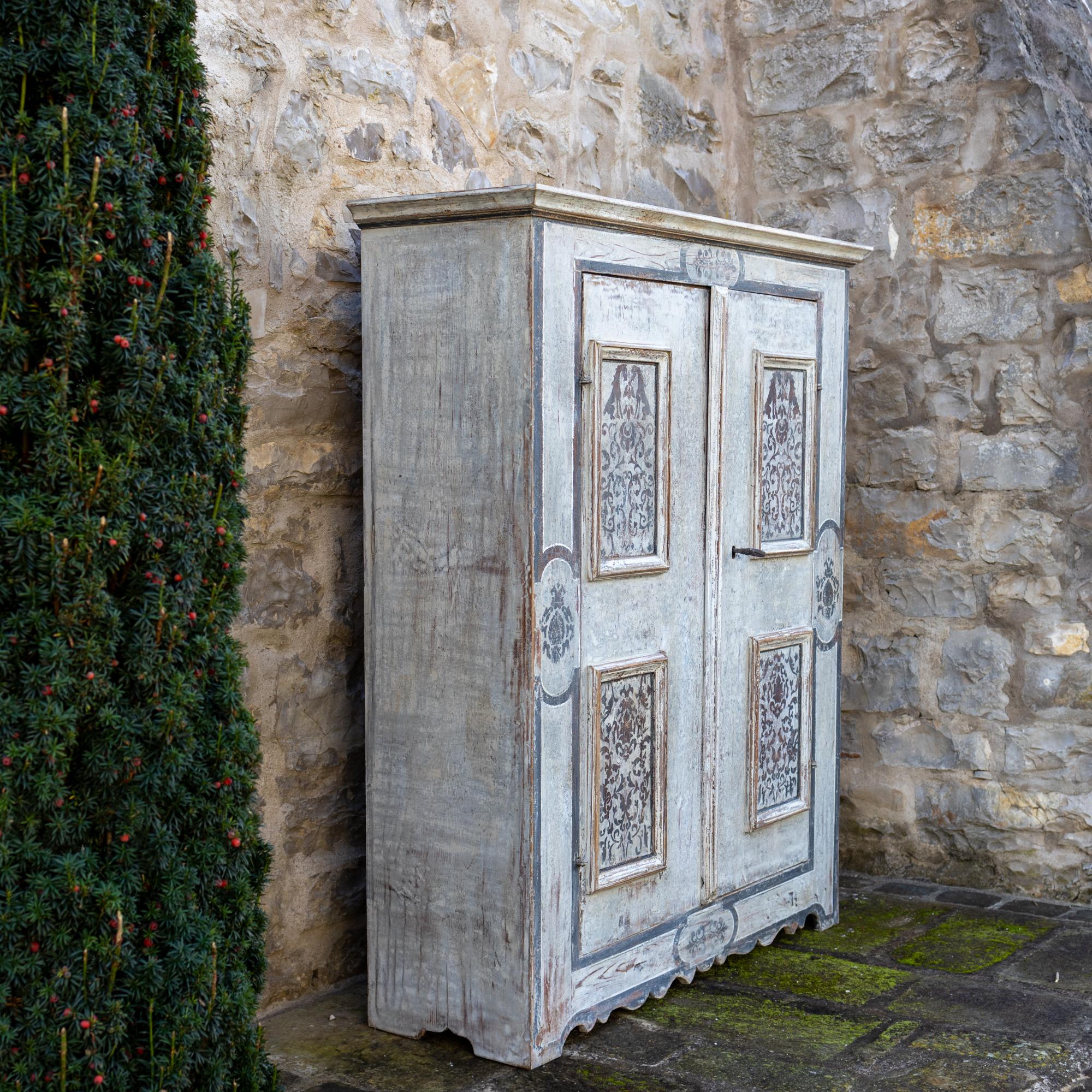 Gustavian Hand-painted Provincial Cabinet with two Doors, South Germany around 1700 For Sale