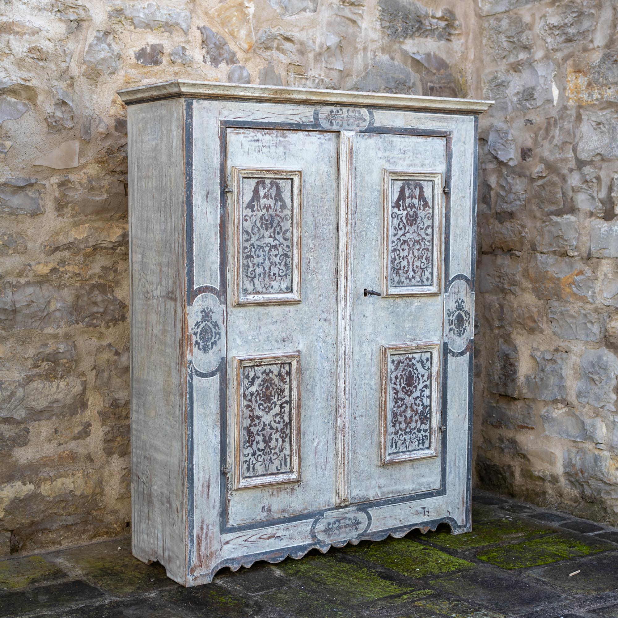 Early 18th Century Hand-painted Provincial Cabinet with two Doors, South Germany around 1700 For Sale