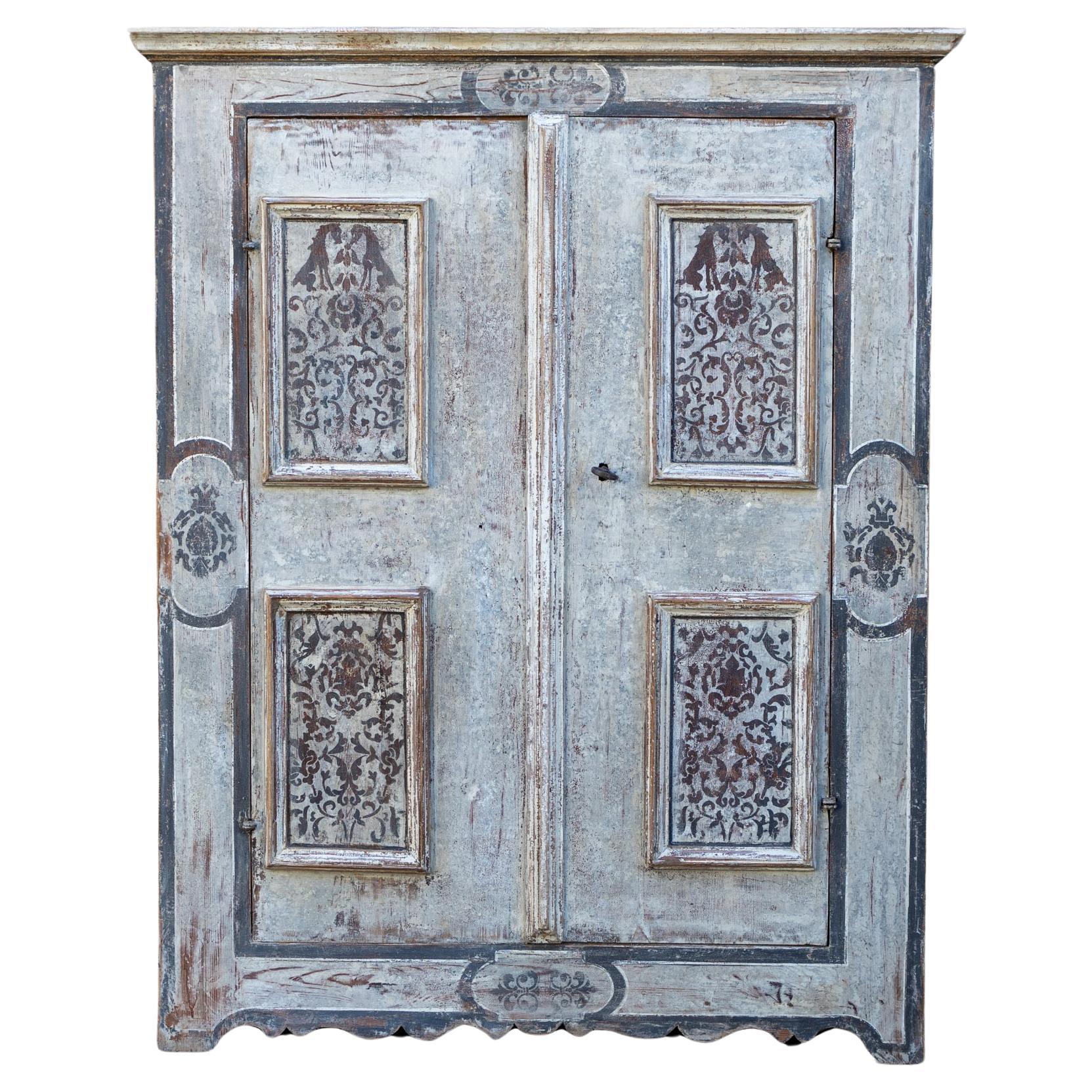 Hand-painted Provincial Cabinet with two Doors, South Germany around 1700 For Sale