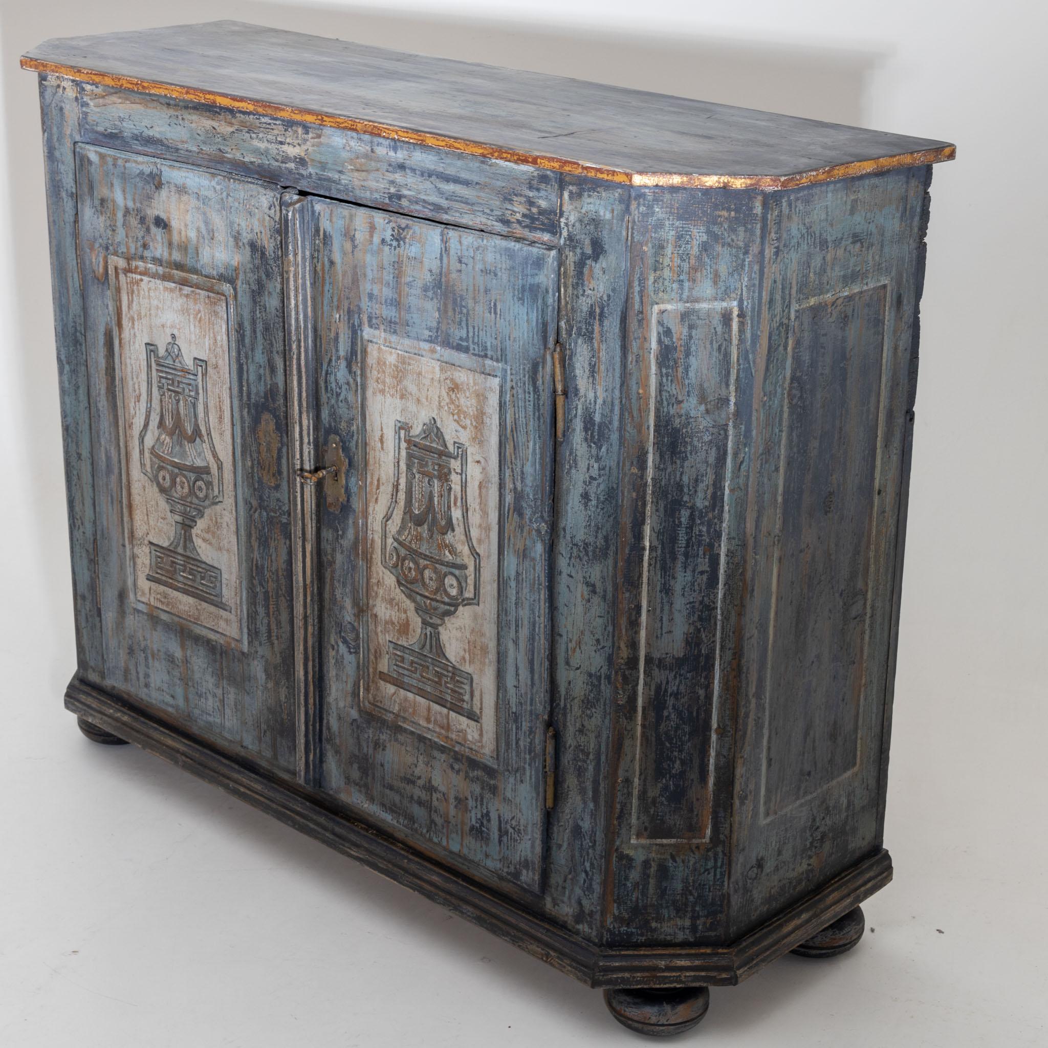German Hand Painted Provincial Sideboard with Two Doors in Blue and Grey, 18th Century For Sale