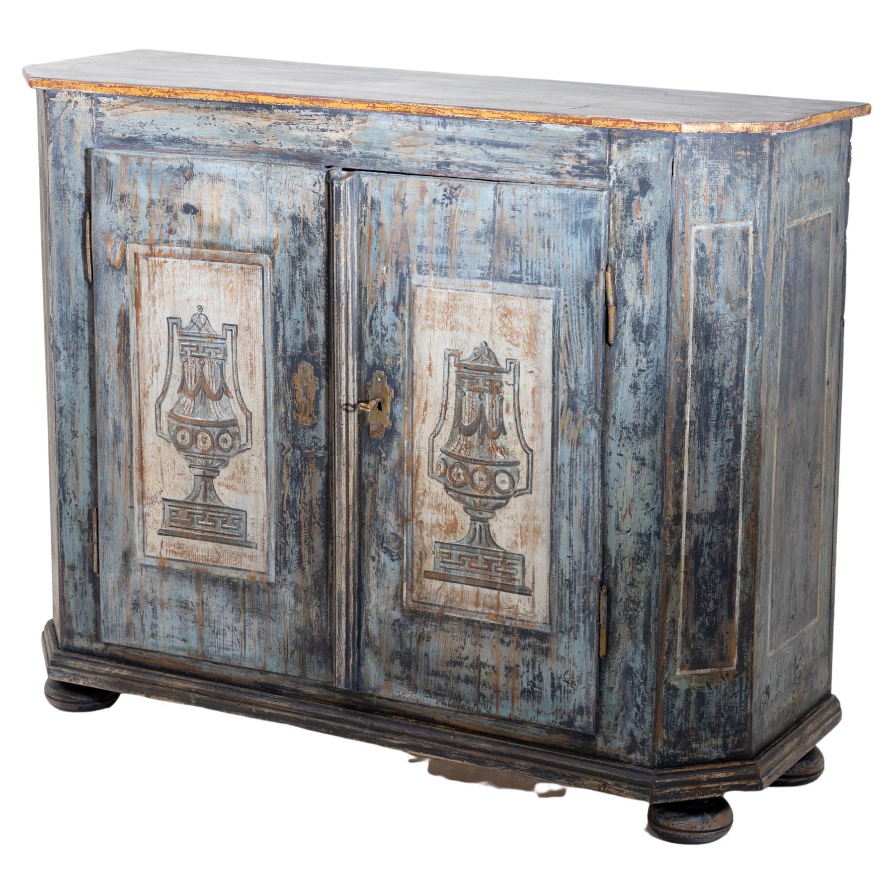 Hand Painted Provincial Sideboard with Two Doors in Blue and Grey, 18th Century For Sale