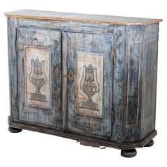Hand Painted Provincial Sideboard with Two Doors in Blue and Grey, 18th Century