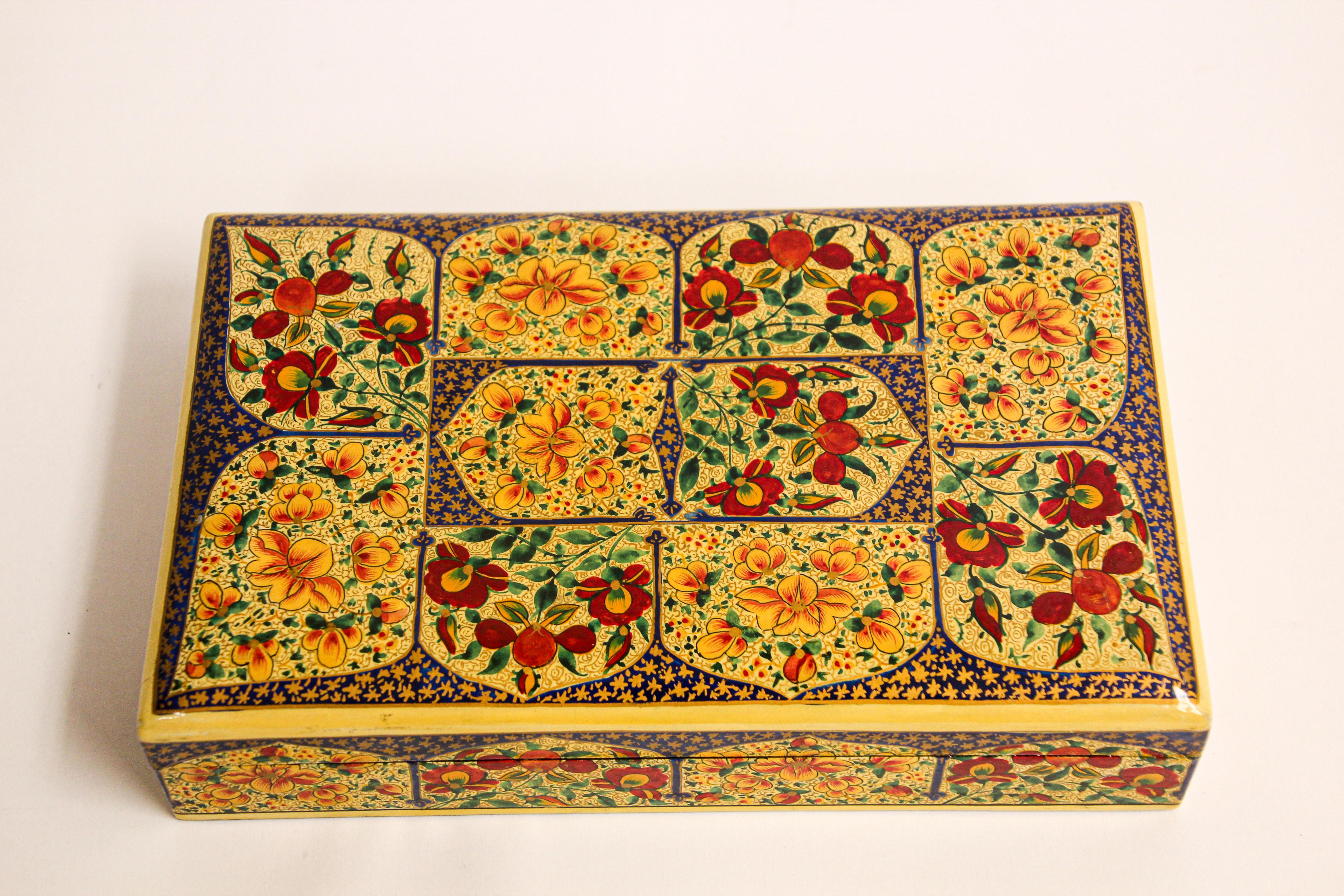 Moorish Hand Painted Rajasthani Lacquer Decorative Box For Sale