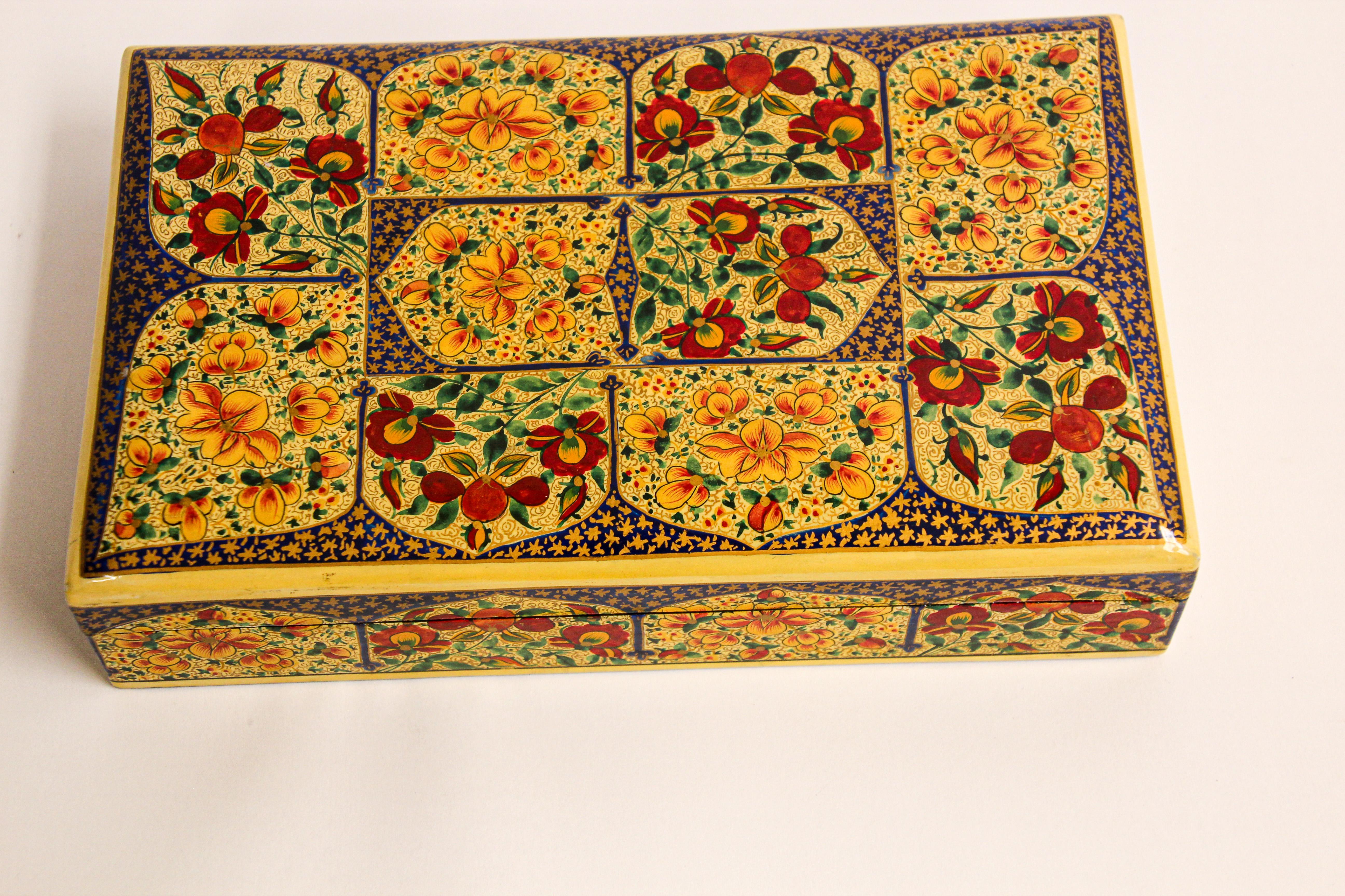 Indian Hand Painted Rajasthani Lacquer Decorative Box For Sale
