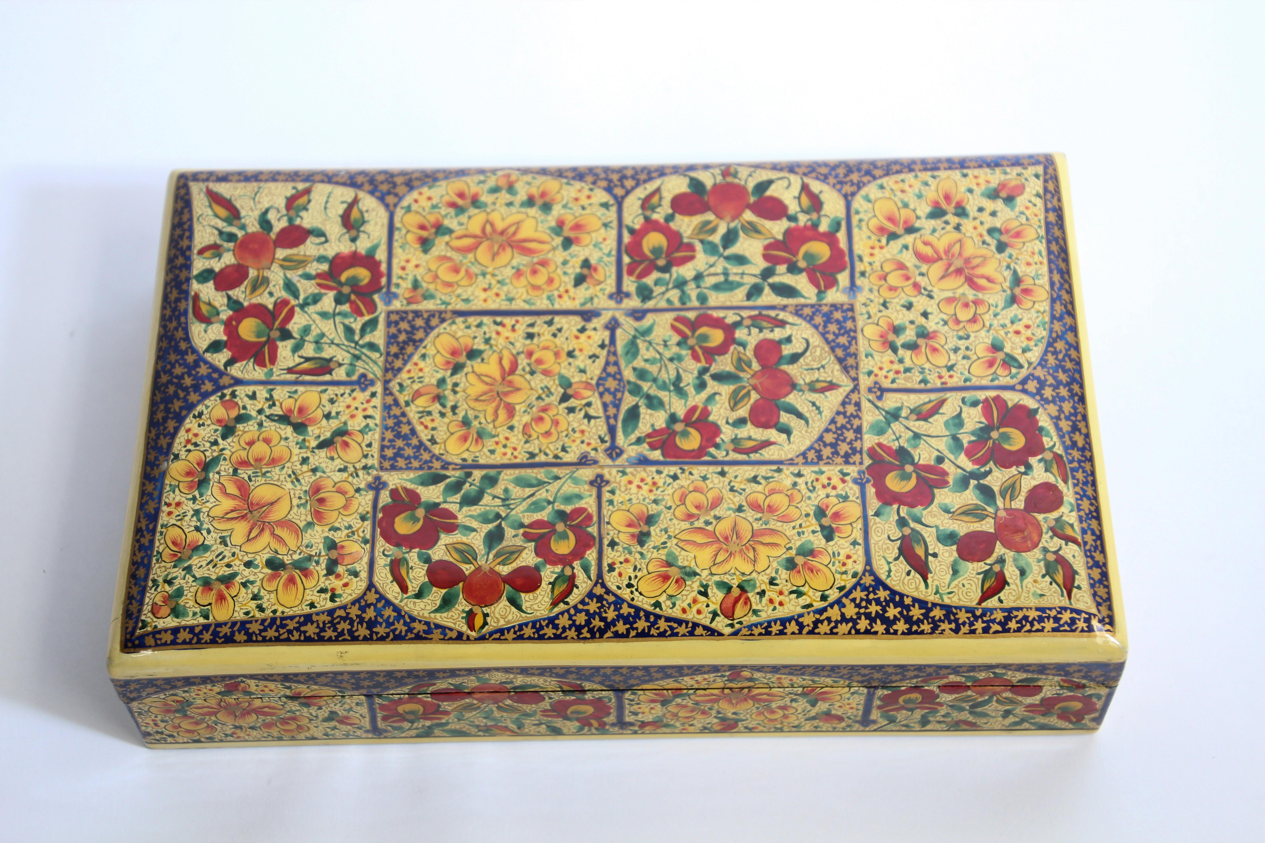 Hand Painted Rajasthani Lacquer Decorative Box For Sale 1
