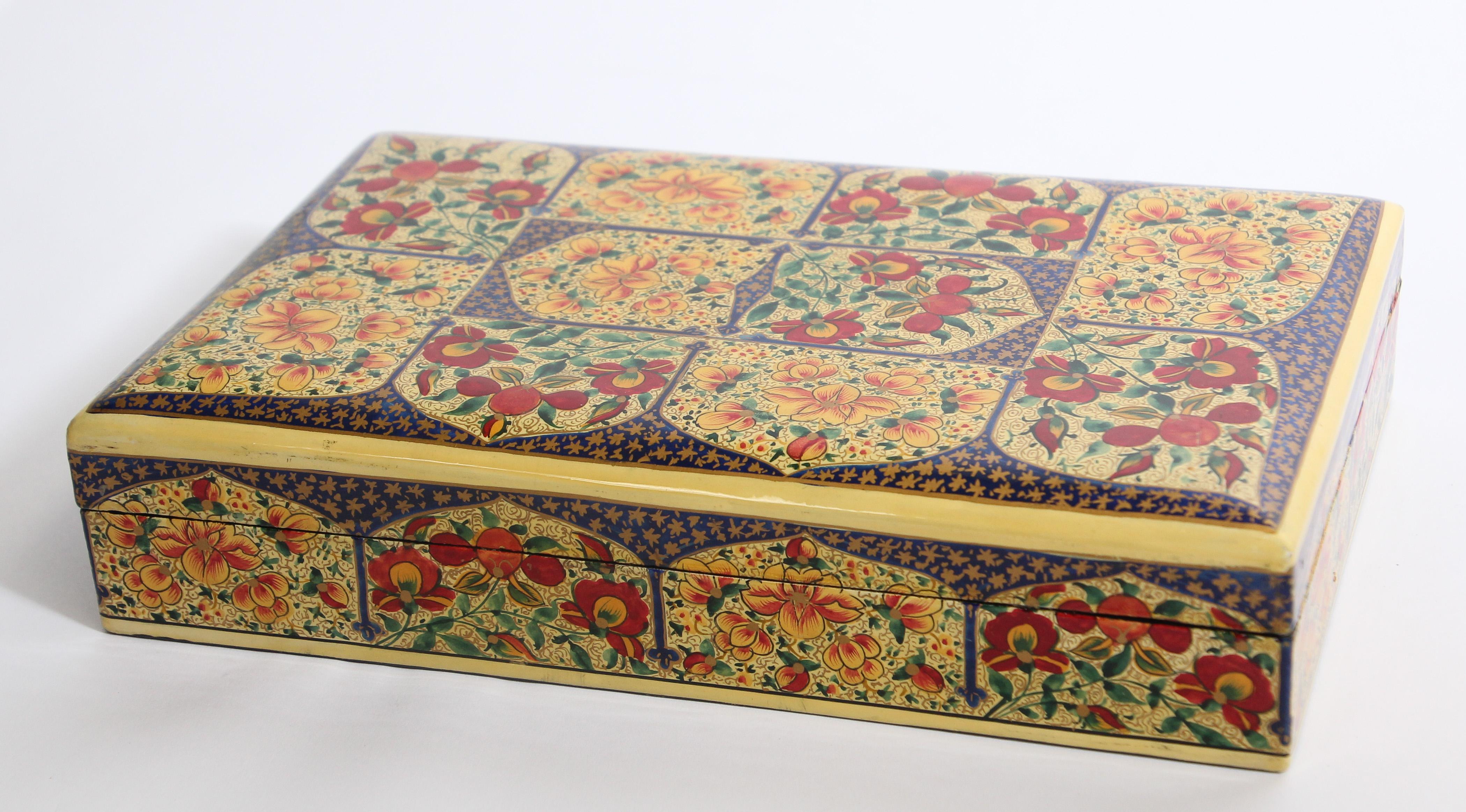 Hand Painted Rajasthani Lacquer Decorative Box For Sale 2